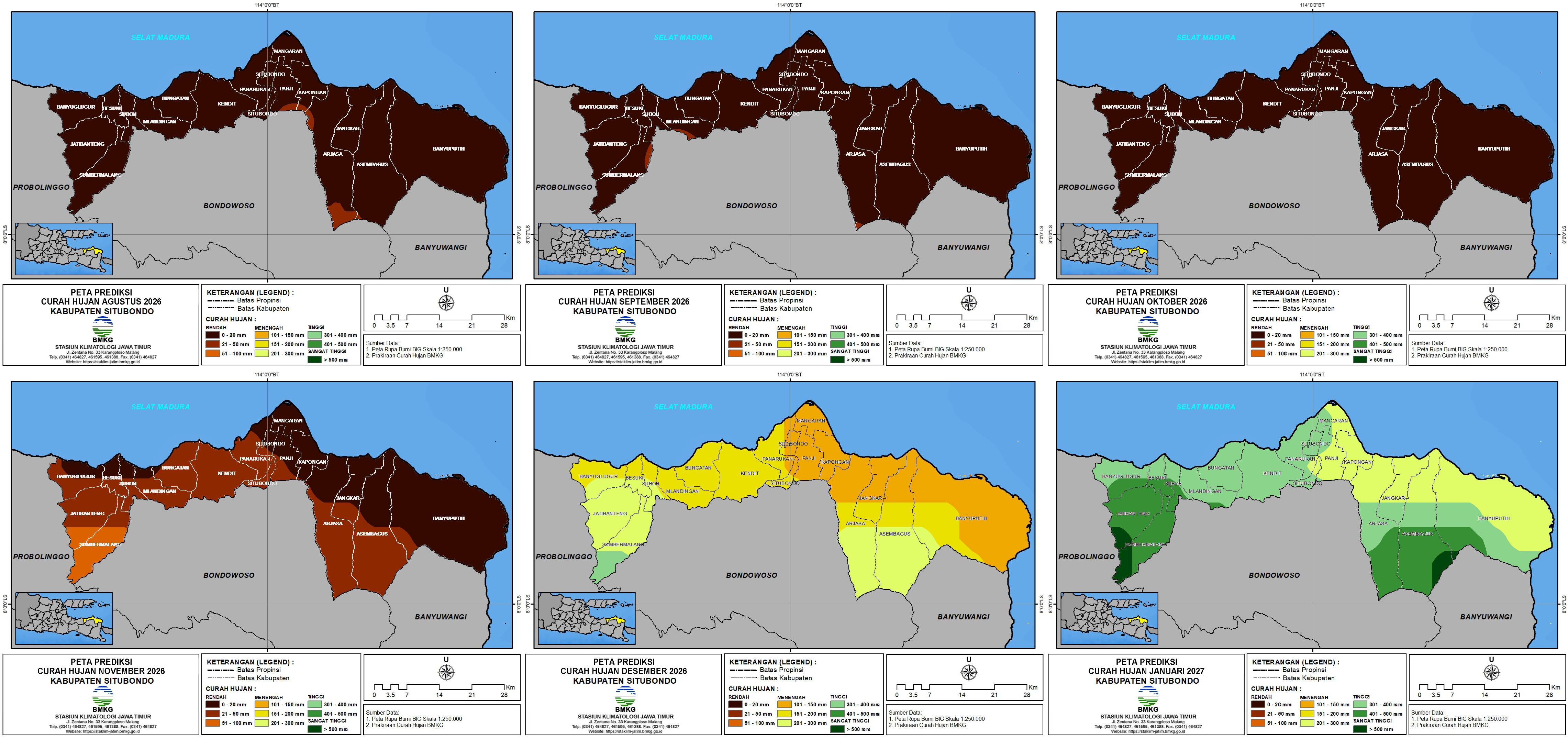 ( Prakiraan - Bulanan ) Curah Hujan di Kabupaten Situbondo untuk 6 bulan ke Depan