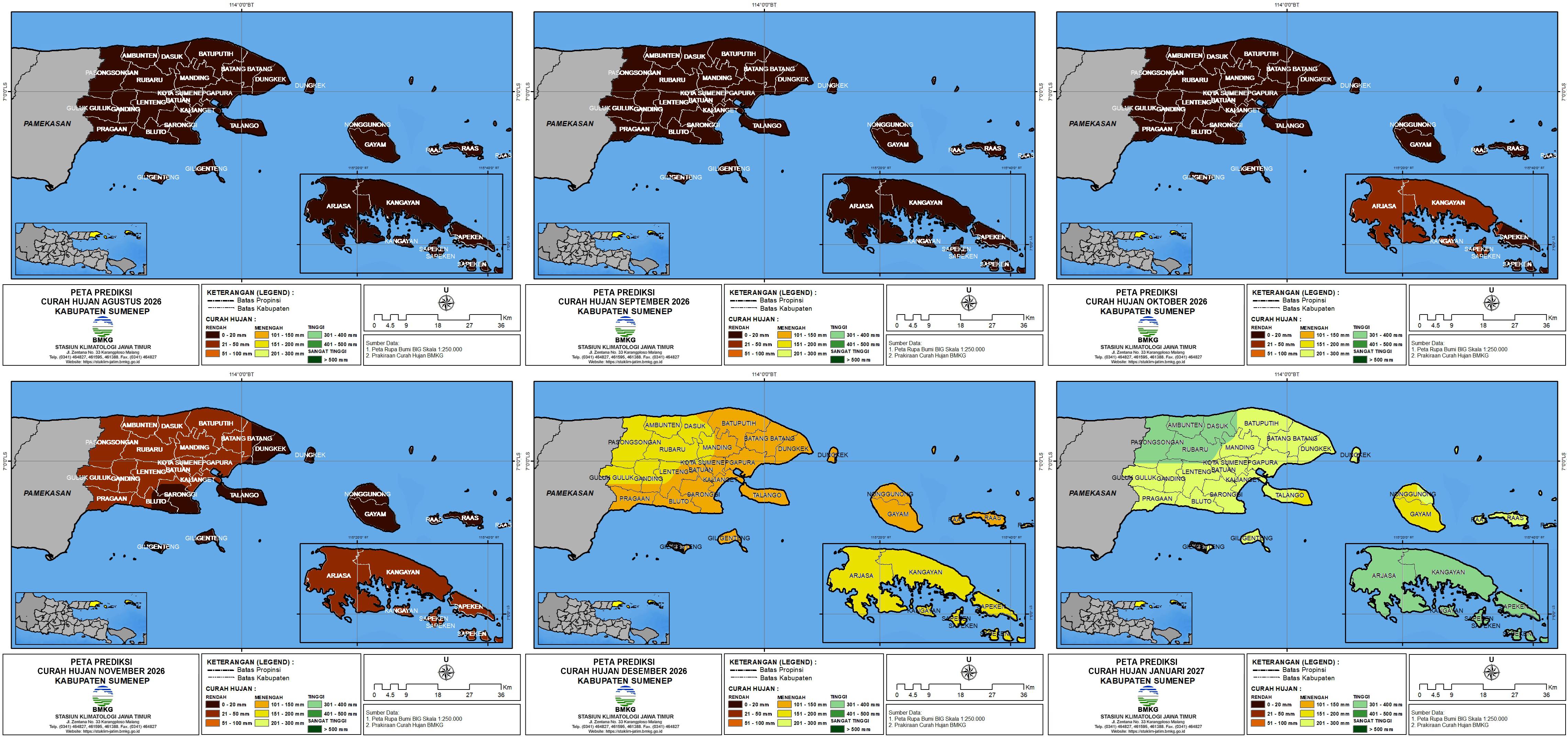 ( Prakiraan - Bulanan ) Curah Hujan di Kabupaten Sumenep untuk 6 bulan ke Depan