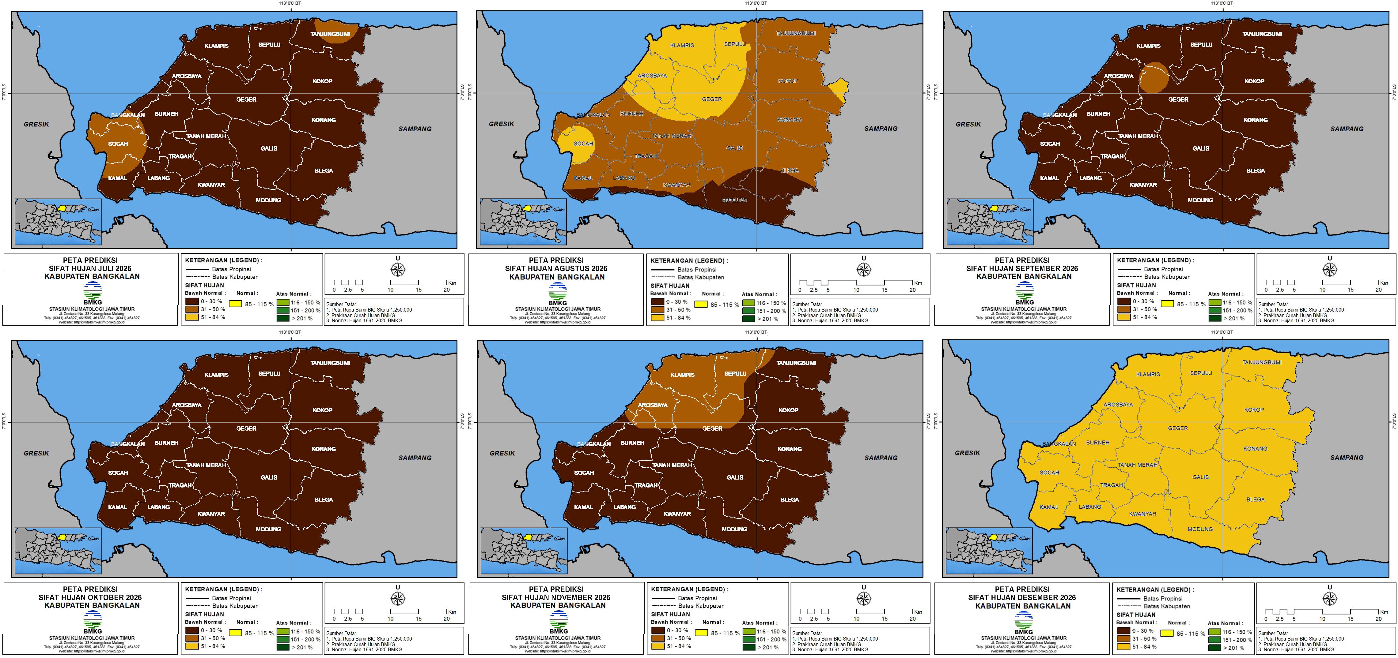 ( Prakiraan - Bulanan ) Sifat Hujan di Kabupaten Bangkalan untuk 6 bulan ke Depan