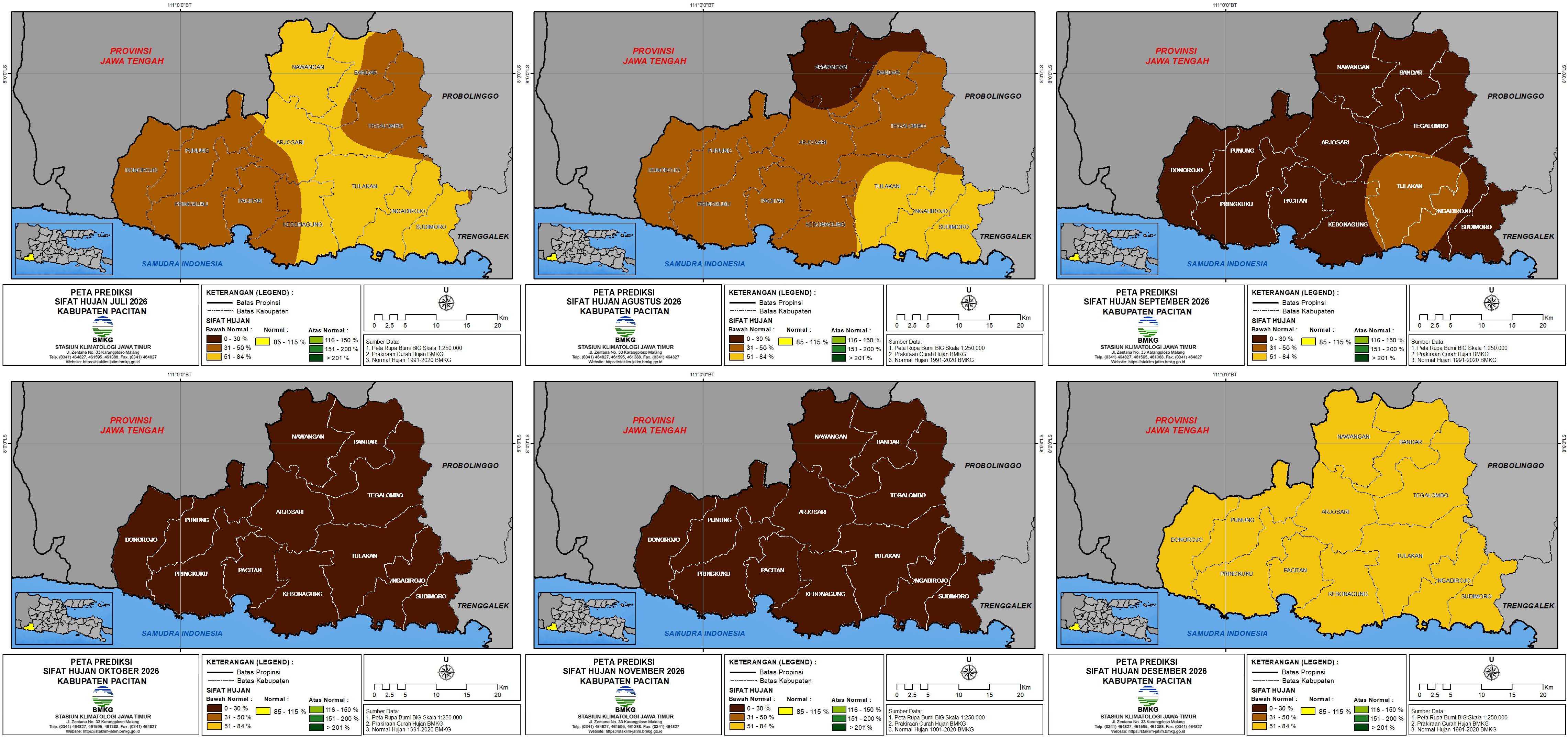 ( Prakiraan - Bulanan ) Sifat Hujan di Kabupaten Pacitan untuk 6 bulan ke Depan