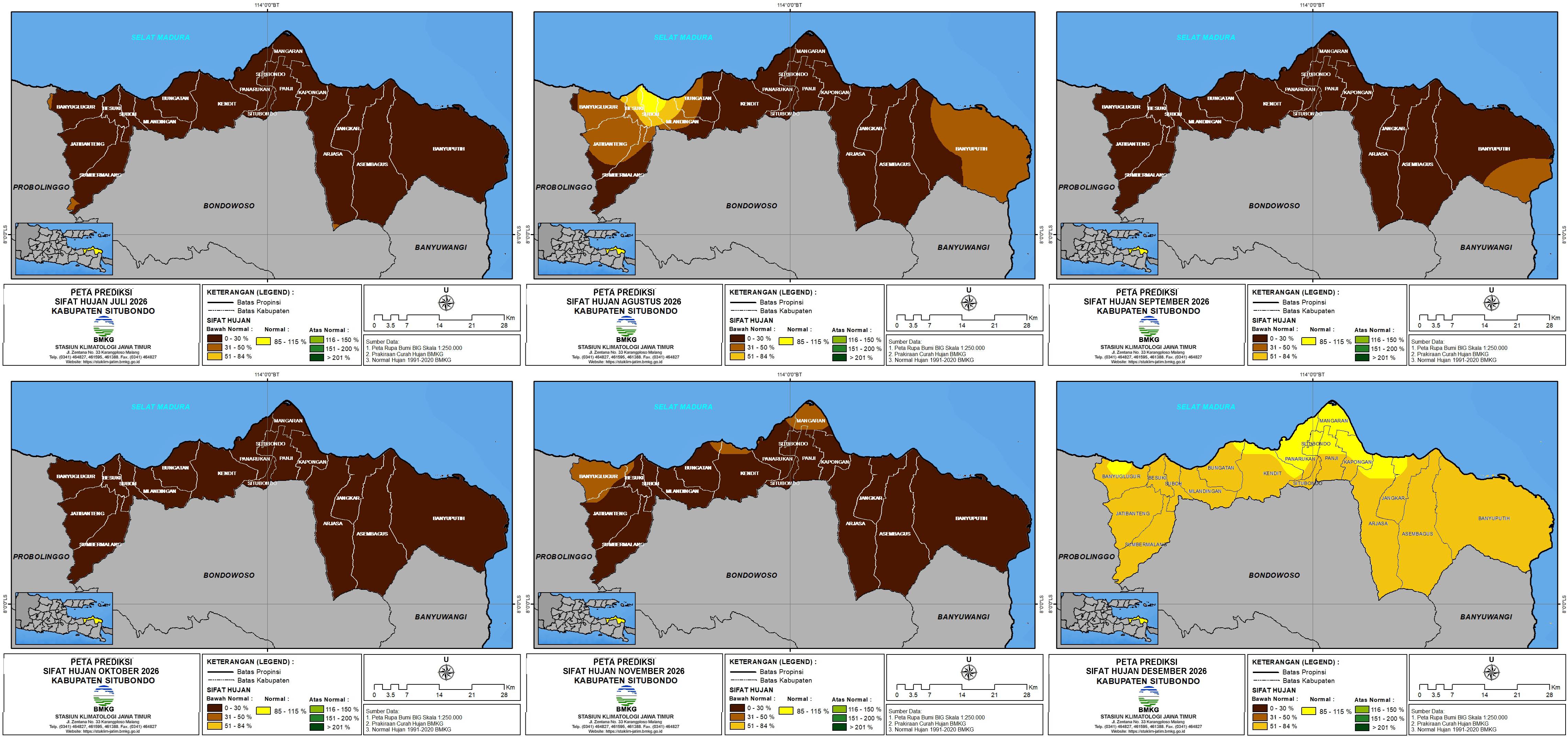 ( Prakiraan - Bulanan ) Sifat Hujan di Kabupaten Situbondo untuk 6 bulan ke Depan