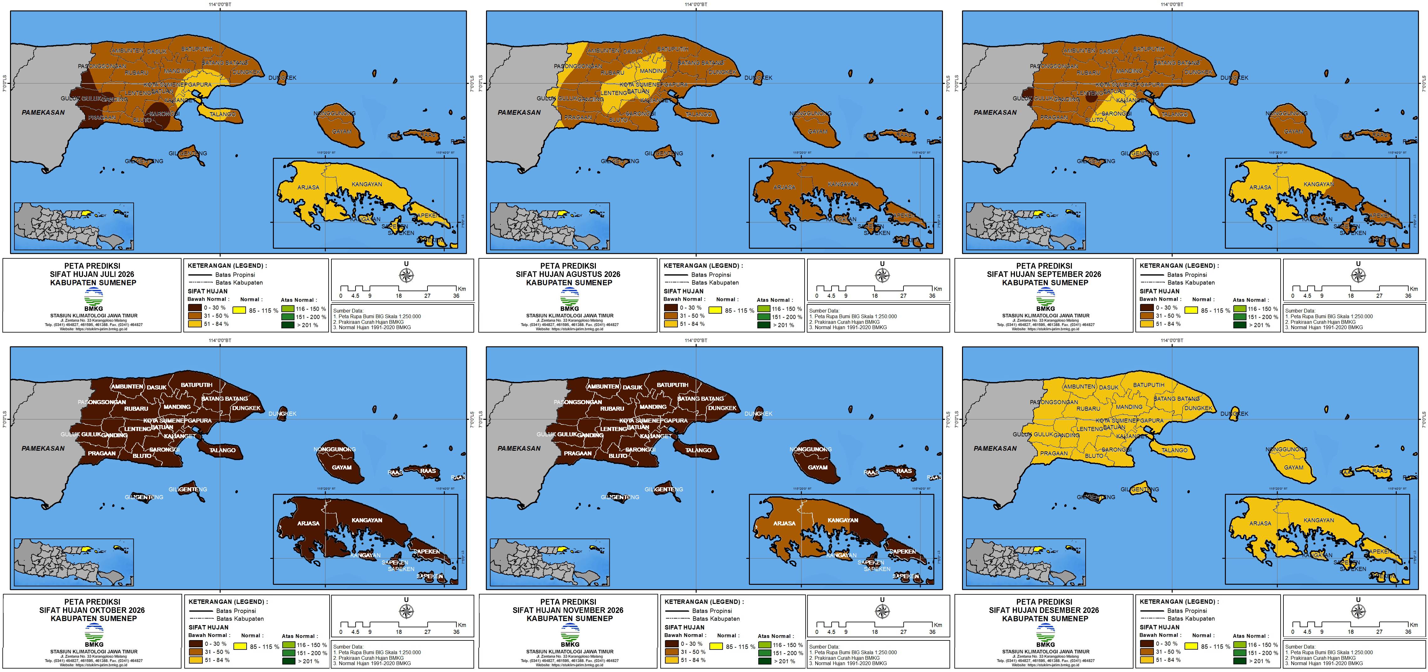 ( Prakiraan - Bulanan ) Sifat Hujan di Kabupaten Sumenep untuk 6 bulan ke Depan