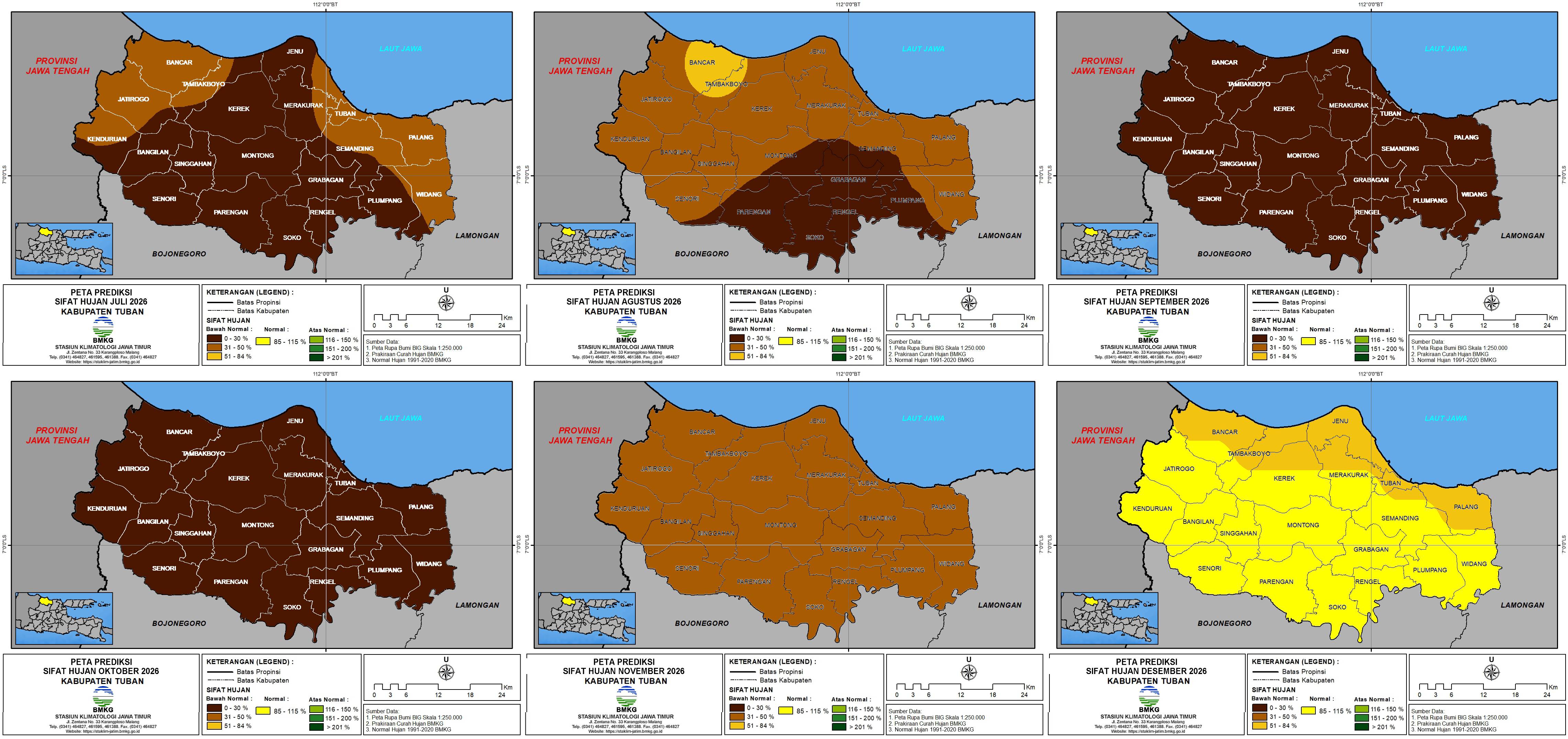 ( Prakiraan - Bulanan ) Sifat Hujan di Kabupaten Tuban untuk 6 bulan ke Depan