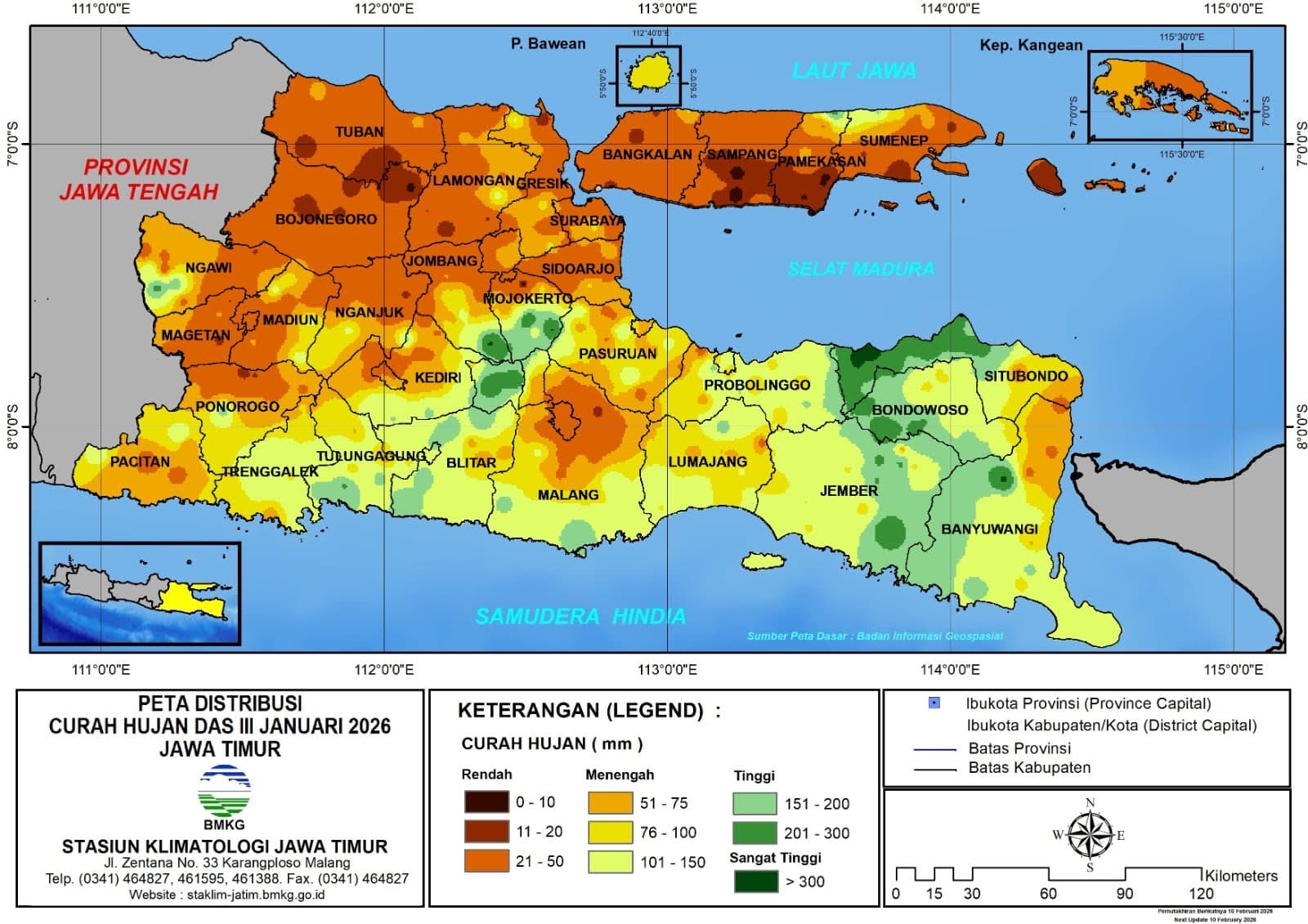 ( Analisis - Dasarian ) Distribusi Curah Hujan Dasarian III Januari 2026 ( Tanggal 21 - 31 Januari 2026 ) di Provinsi Jawa Timur