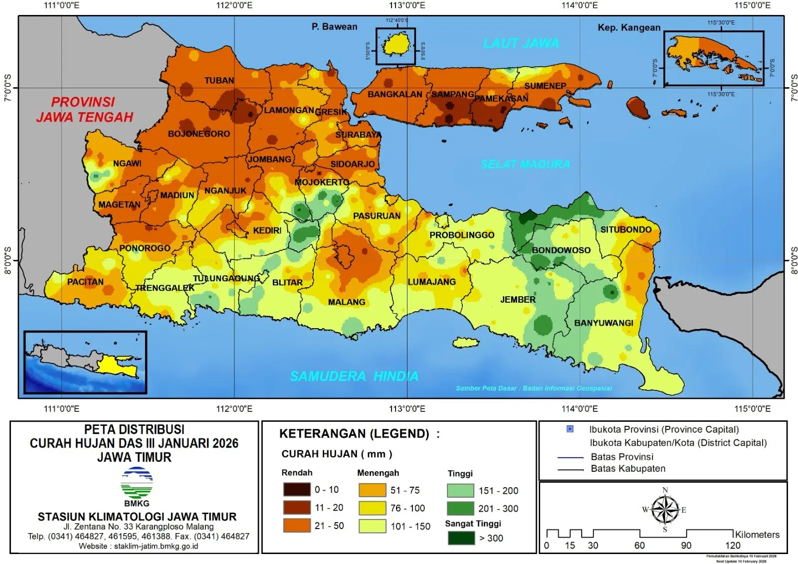 ( Analisis - Dasarian ) Distribusi Curah Hujan Dasarian III Januari 2026 ( Tanggal 21 - 31 Januari 2026 ) di Provinsi Jawa Timur