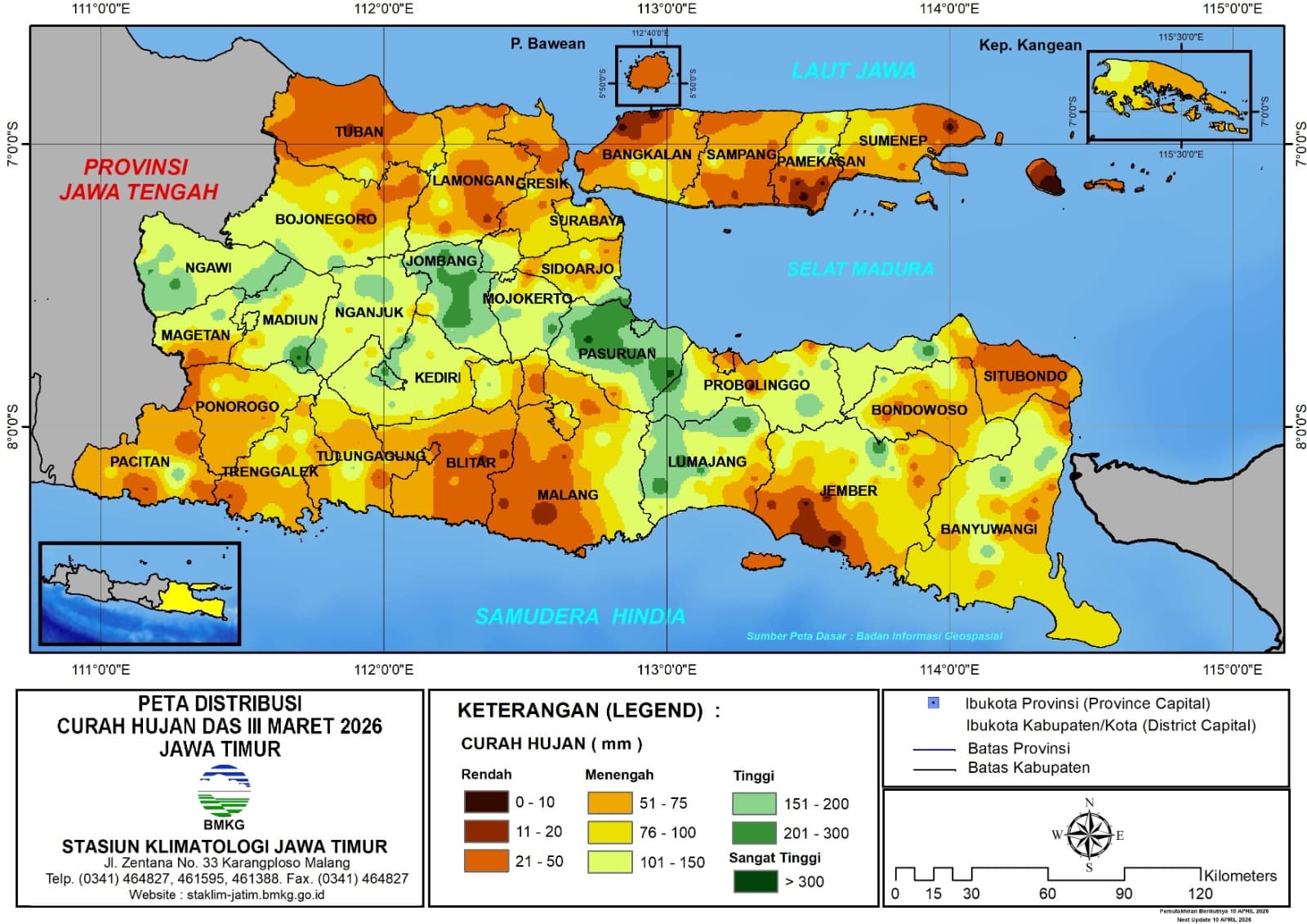 ( Analisis - Dasarian ) Distribusi Curah Hujan Dasarian III Maret 2026 ( Tanggal 21 - 31 Maret 2026 ) di Provinsi Jawa Timur