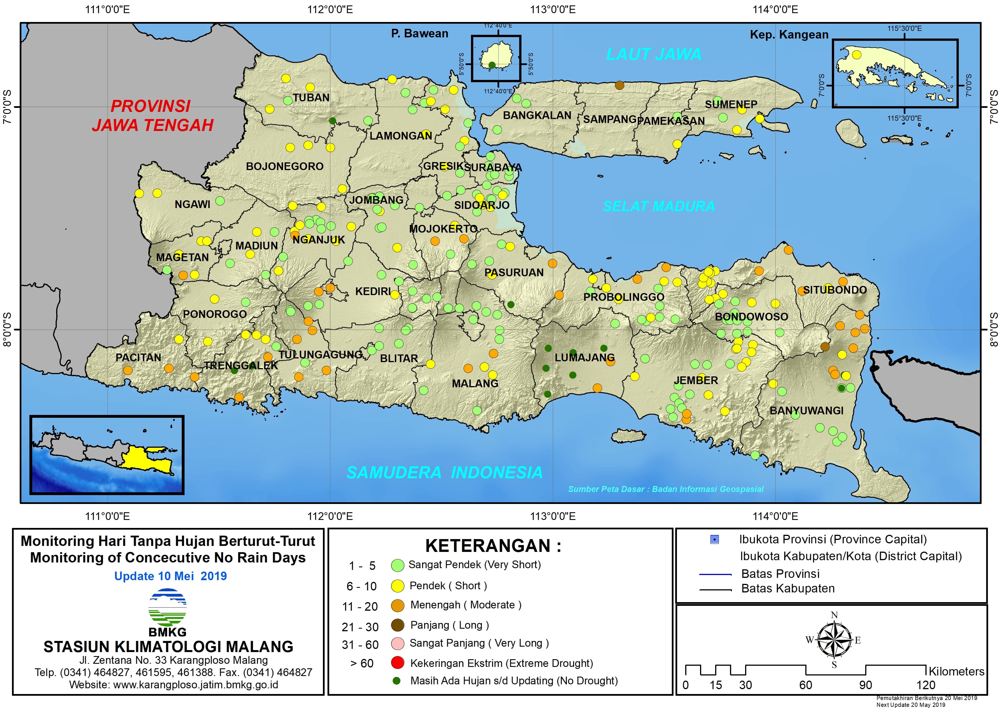 Peta Analisis Distribusi Sifat Hujan Dasarian II April 2019 di Provinsi Jawa Timur