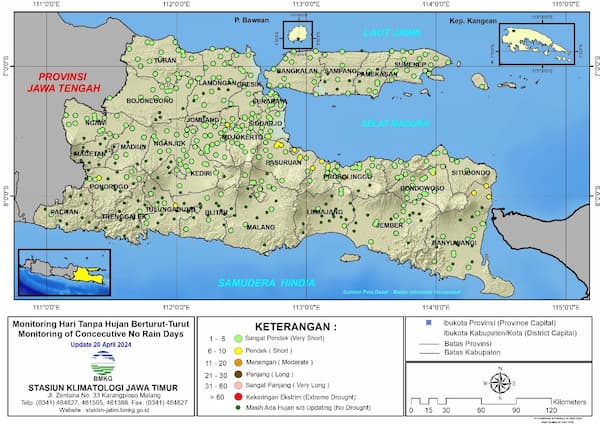 ( Analisis - Dasarian ) Monitoring Hari Tanpa Hujan Berturut-Turut Update 20 April Tahun 2024 di Provinsi Jawa Timur