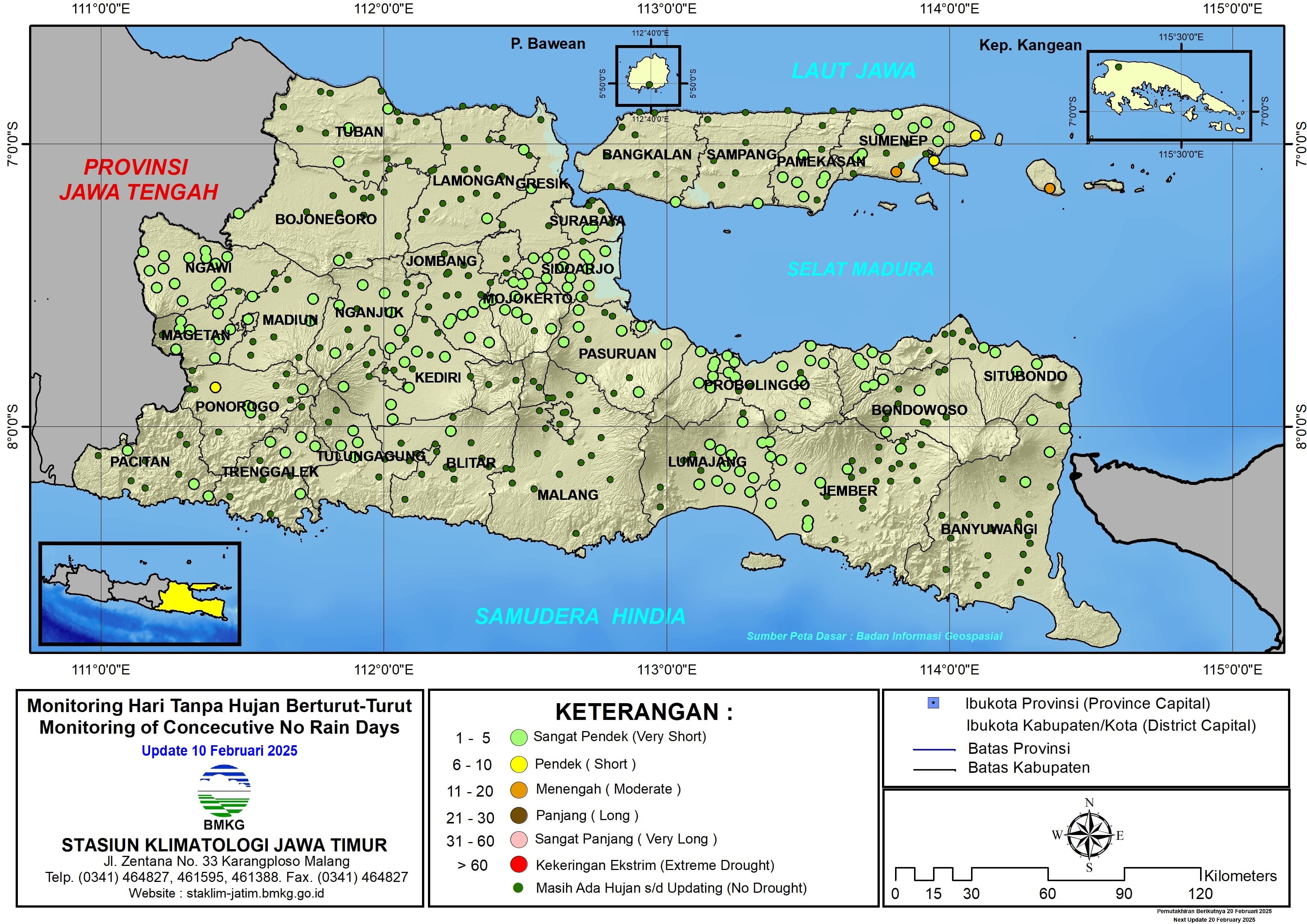 ( Analisis - Dasarian ) Monitoring Hari Tanpa Hujan Berturut-Turut Update 10 Februari Tahun 2025 di Provinsi Jawa Timur