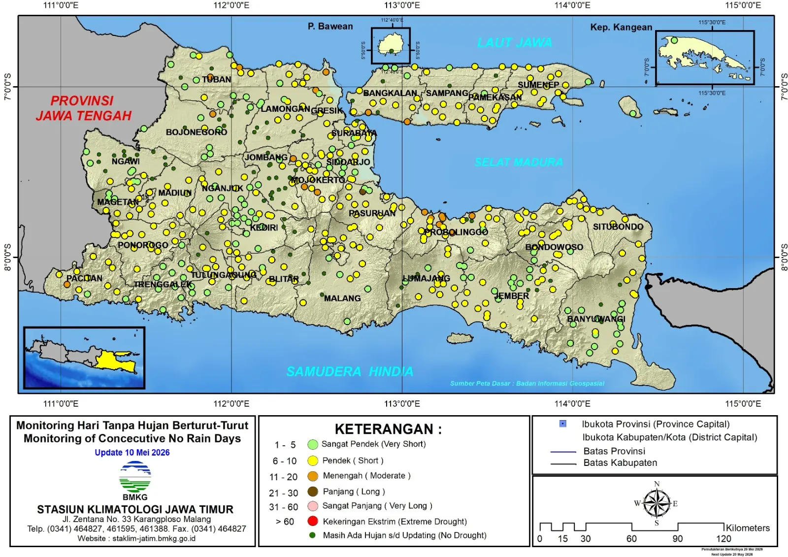 ( Analisis - Dasarian ) Monitoring Hari Tanpa Hujan Berturut-Turut Update 10 Mei Tahun 2026 di Provinsi Jawa Timur