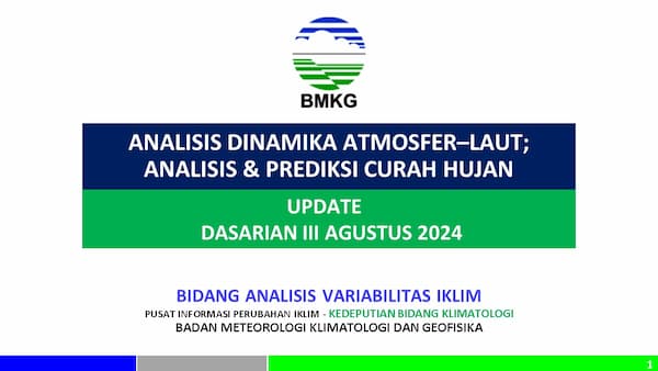 ( Analisis dan Prediksi Dasarian ) Dinamika Atmosfer - Laut Dan Prediksi Curah Hujan Pemutakhiran Dasarian III Agustus 2024