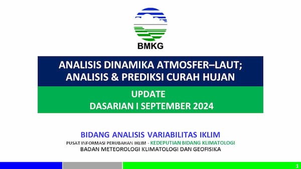 ( Analisis dan Prediksi Dasarian ) Dinamika Atmosfer - Laut Dan Prediksi Curah Hujan Pemutakhiran Dasarian I September 2024