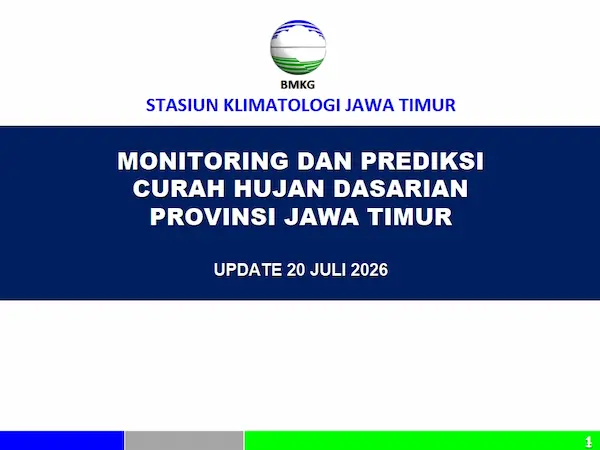 ( Monitoring dan Prediksi Curah Hujan - Dasarian ) Update 20 Juli Tahun 2026 di Provinsi Jawa Timur