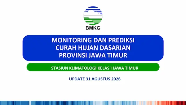 ( Monitoring dan Prediksi Curah Hujan - Dasarian ) Update 31 Agustus Tahun 2026 di Provinsi Jawa Timur