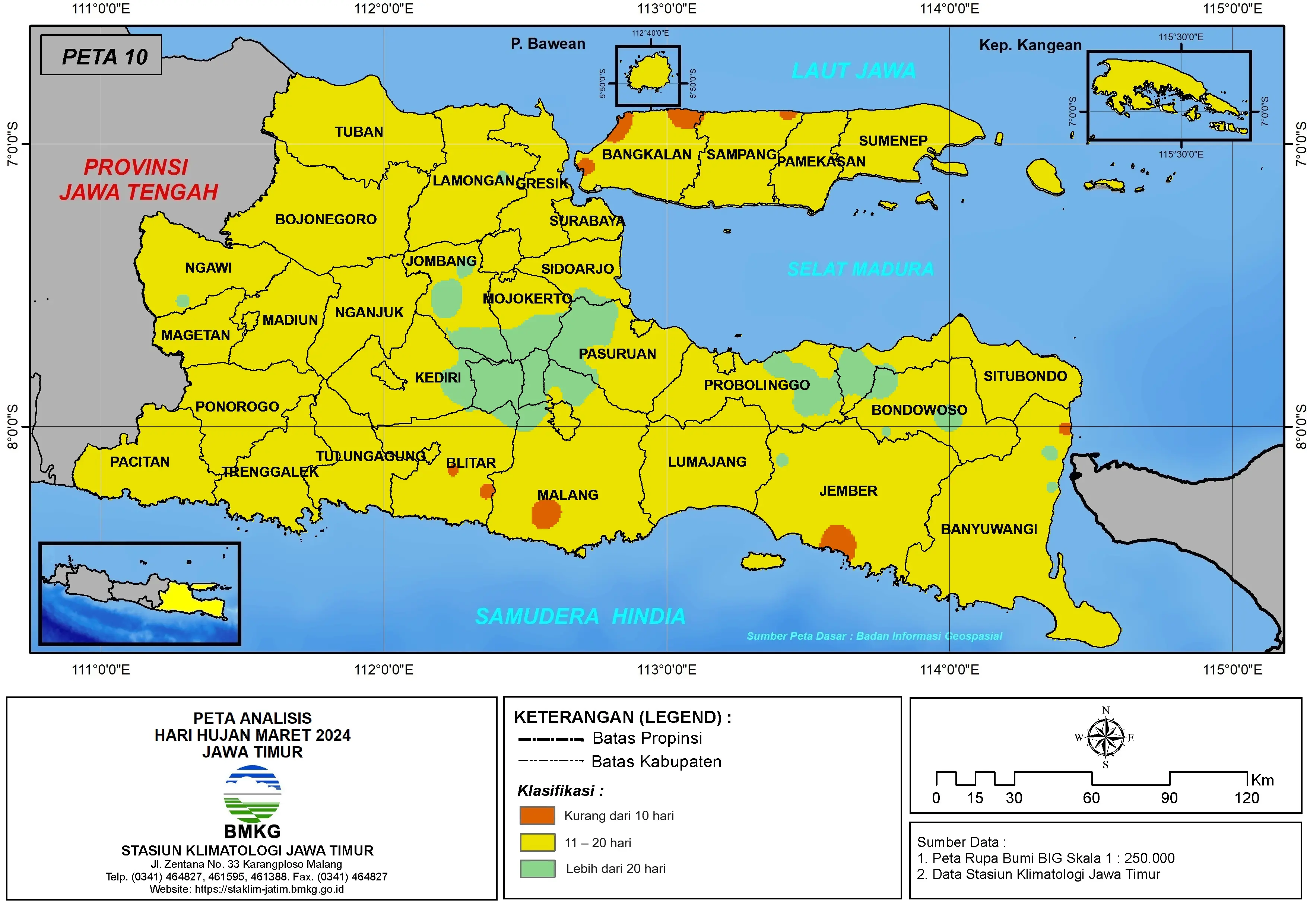 ( Analisis - Bulanan ) Hari Hujan Bulan Maret Tahun 2024 di Provinsi Jawa Timur
