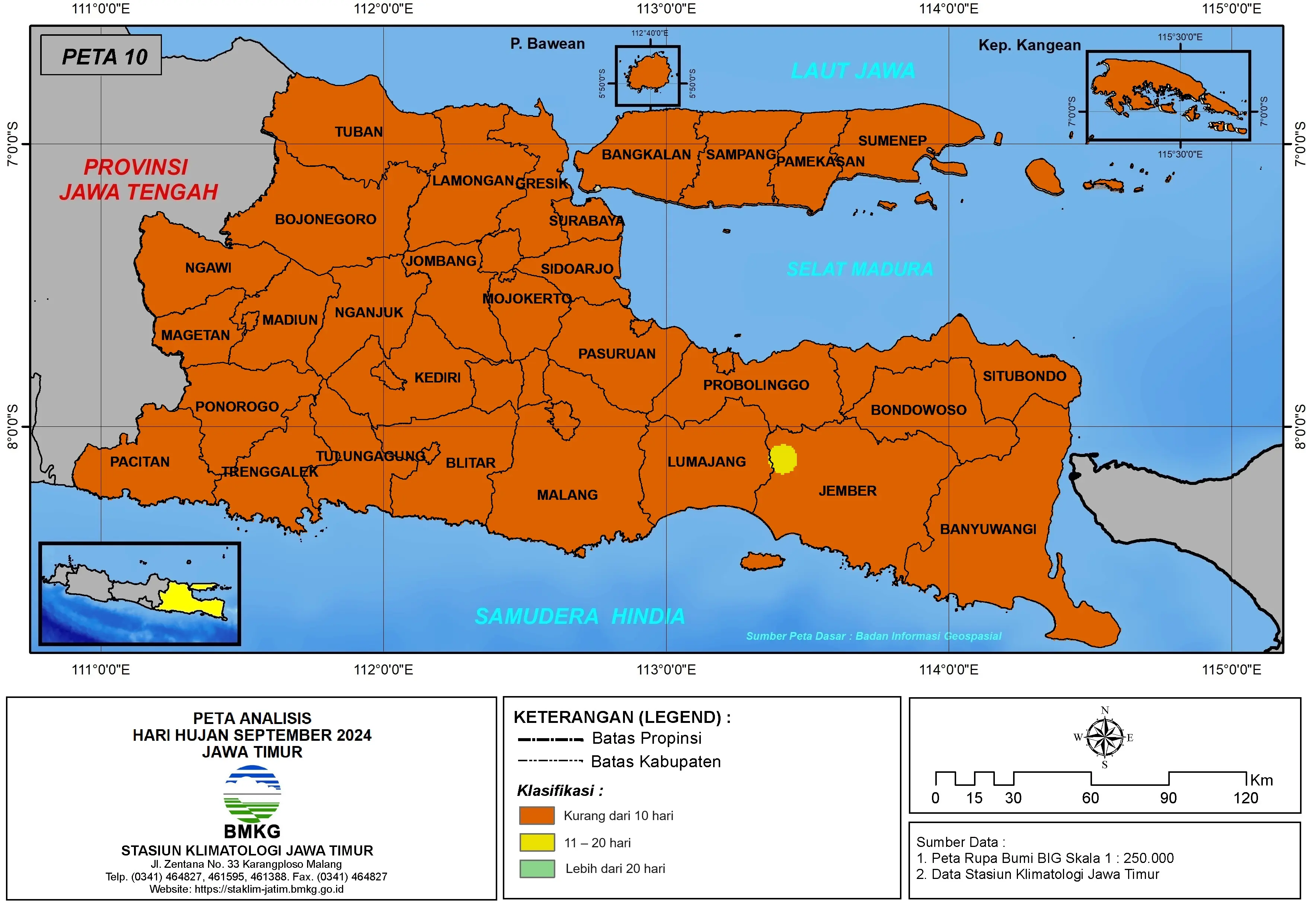 ( Analisis - Bulanan ) Hari Hujan Bulan September Tahun 2024 di Provinsi Jawa Timur