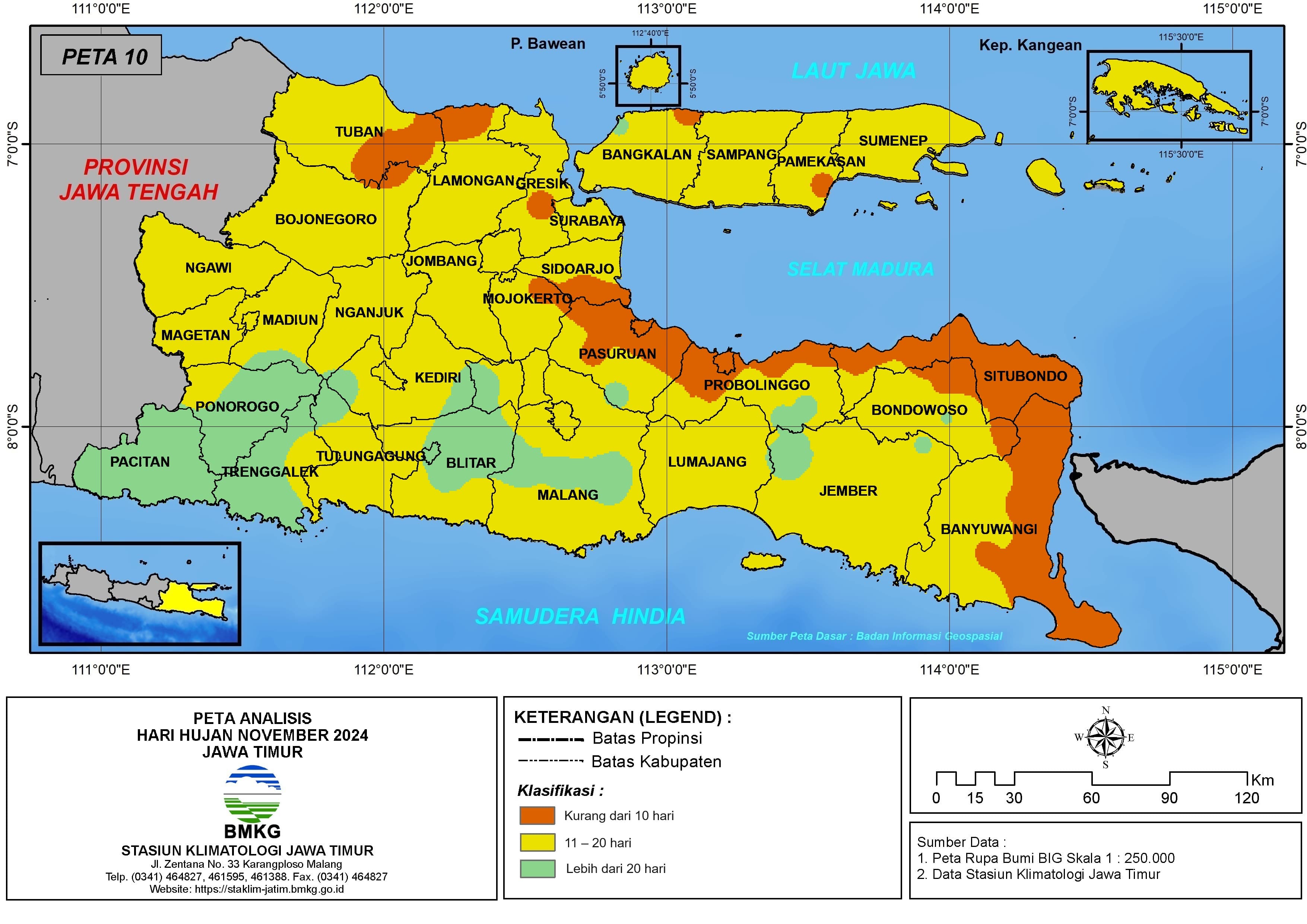 ( Analisis - Bulanan ) Hari Hujan Bulan November Tahun 2024 di Provinsi Jawa Timur