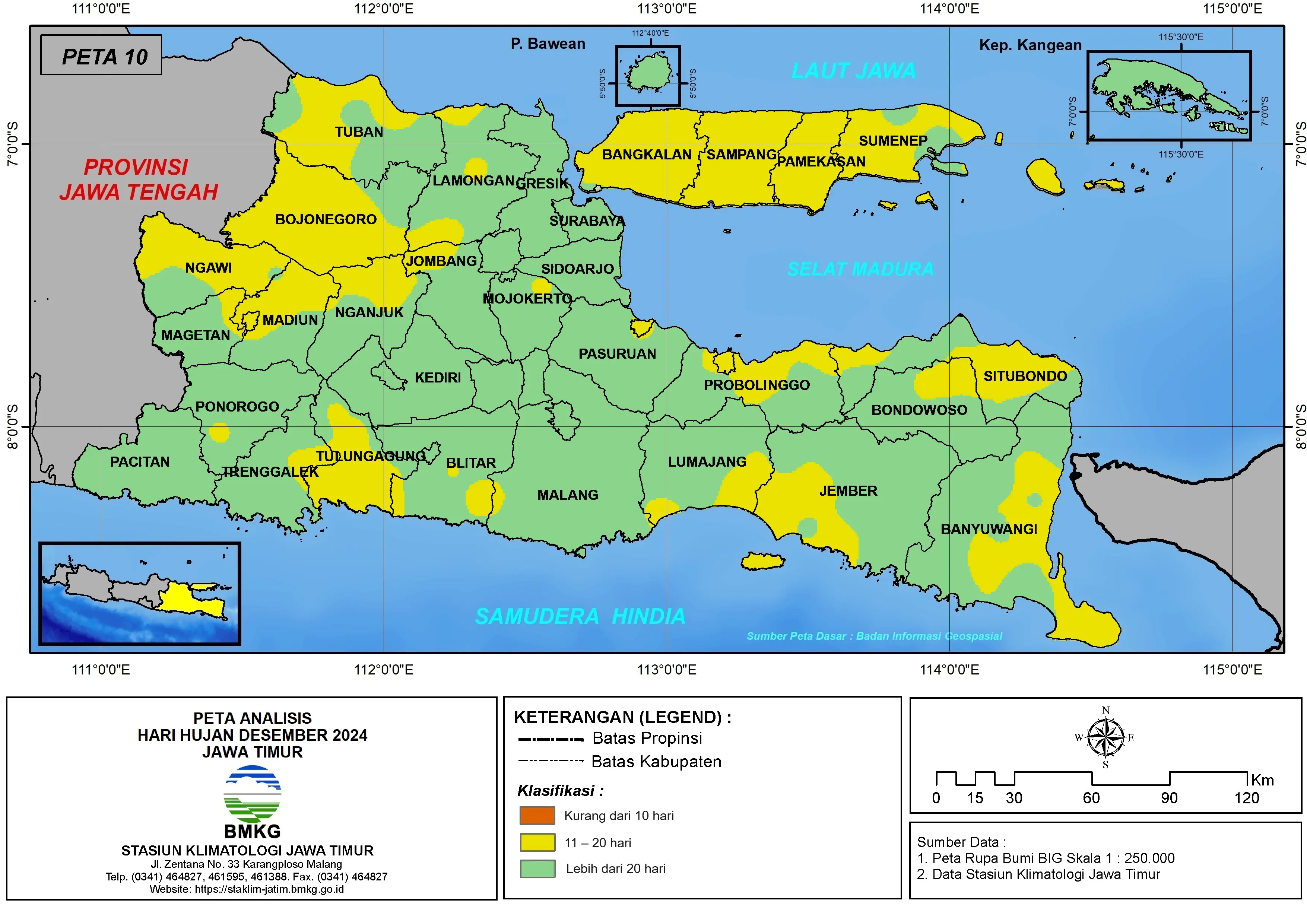 ( Analisis - Bulanan ) Hari Hujan Bulan Desember Tahun 2024 di Provinsi Jawa Timur