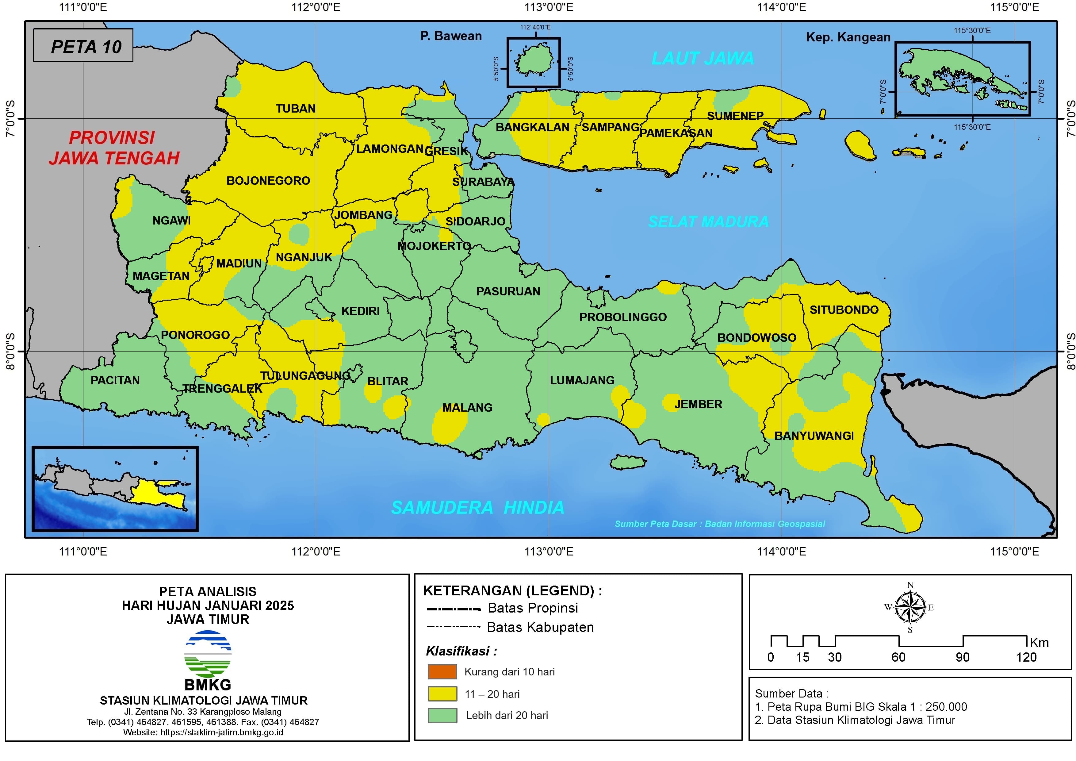 ( Analisis - Bulanan ) Hari Hujan Bulan Januari Tahun 2025 di Provinsi Jawa Timur
