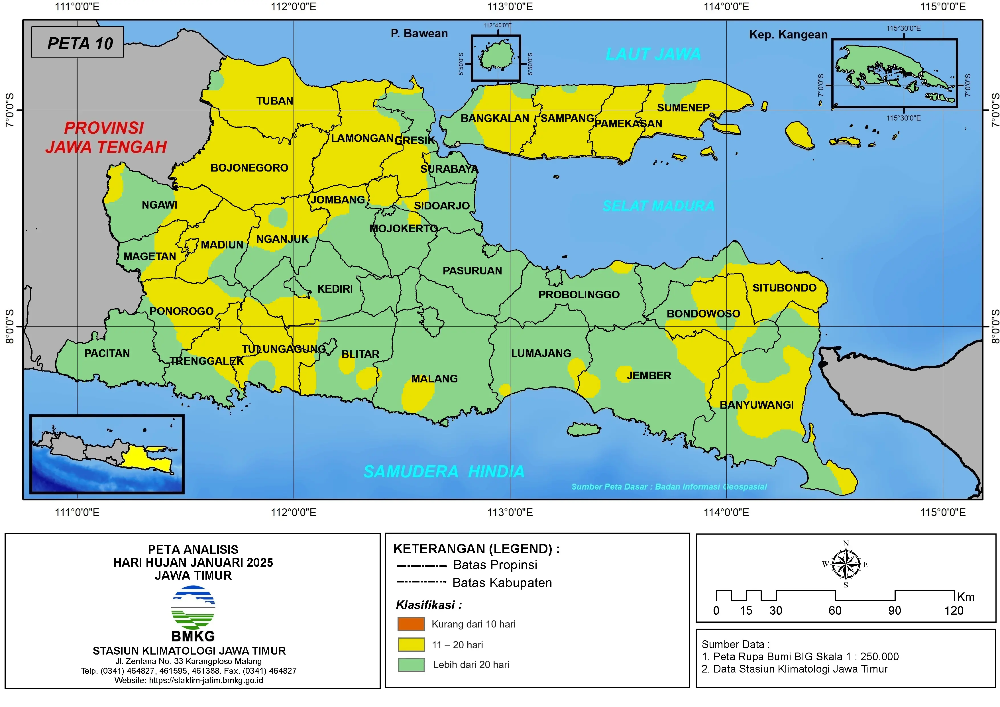 ( Analisis - Bulanan ) Hari Hujan Bulan Januari Tahun 2025 di Provinsi Jawa Timur