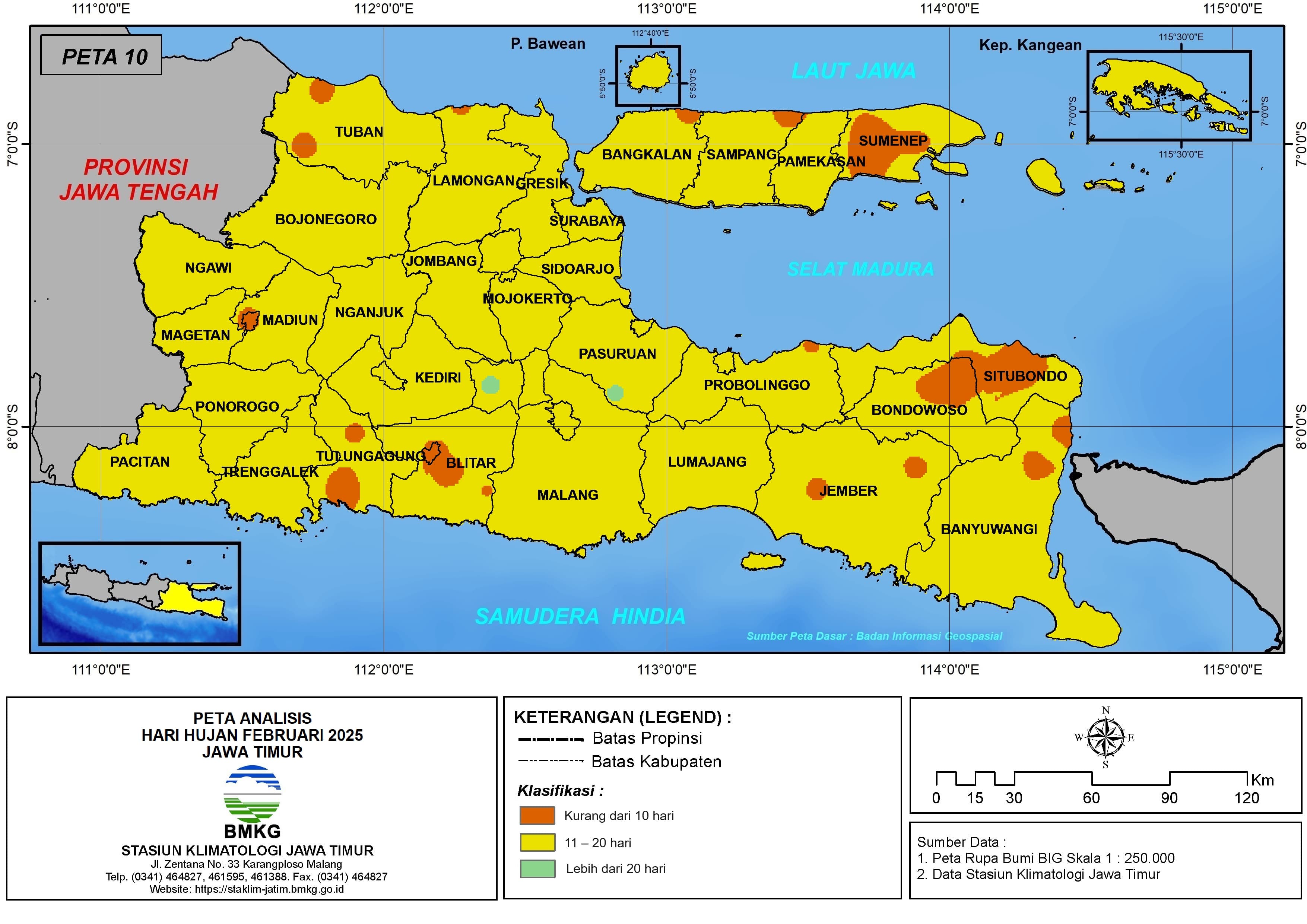 ( Analisis - Bulanan ) Hari Hujan Bulan Februari Tahun 2025 di Provinsi Jawa Timur