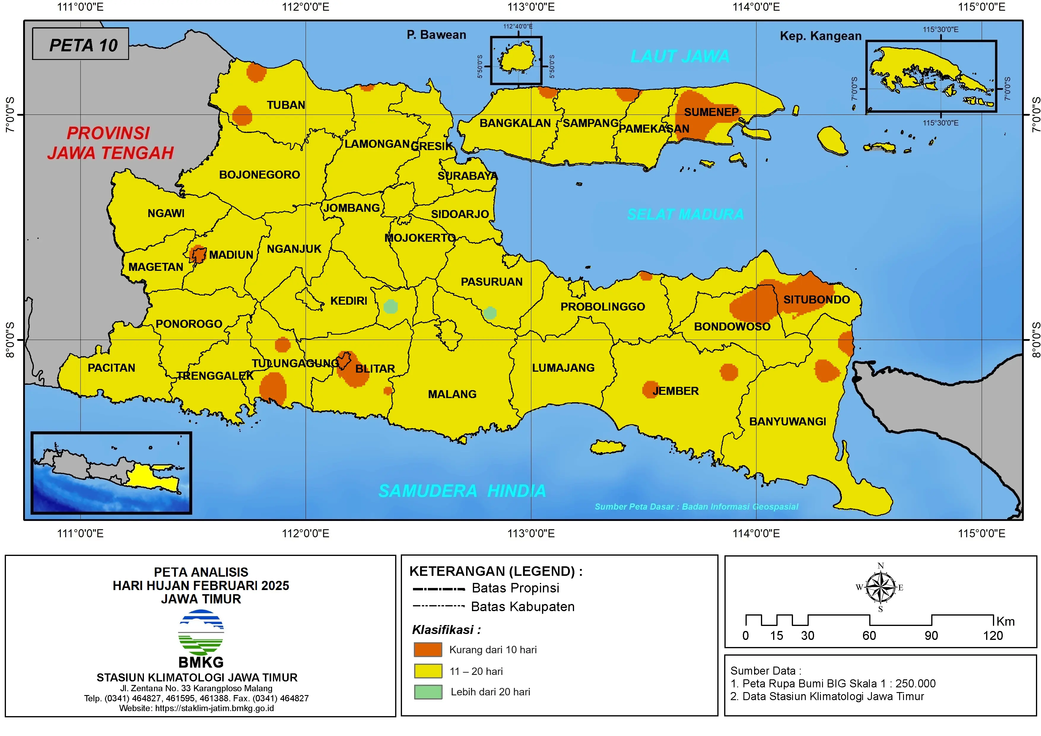 ( Analisis - Bulanan ) Hari Hujan Bulan Februari Tahun 2025 di Provinsi Jawa Timur