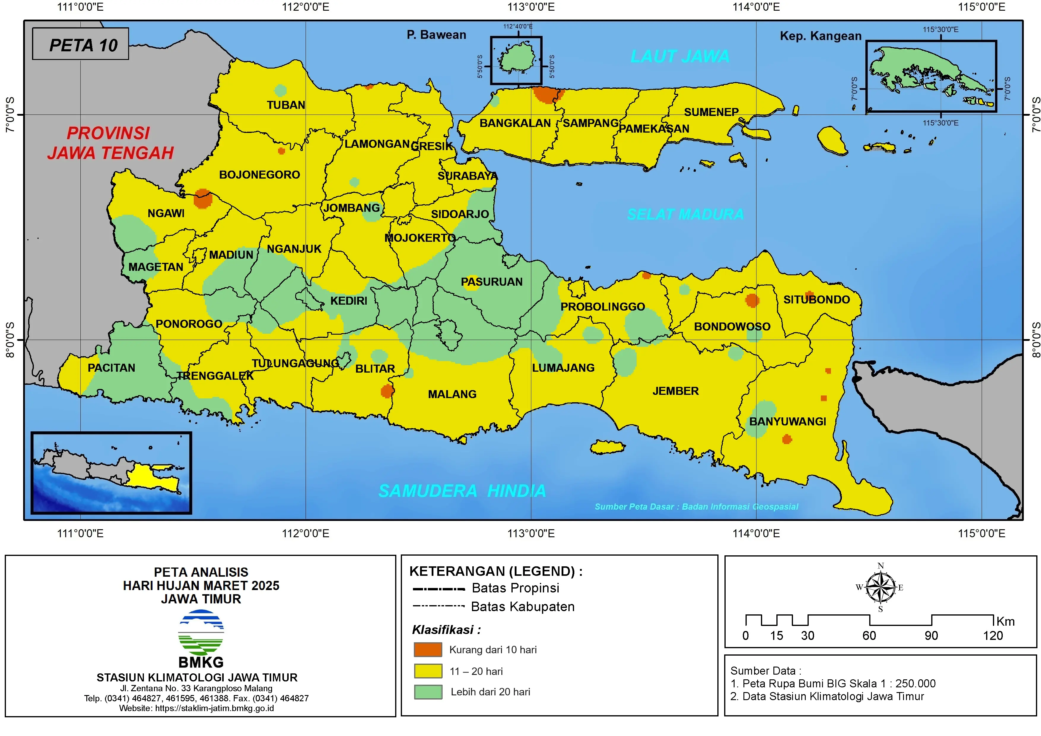 ( Analisis - Bulanan ) Hari Hujan Bulan Maret Tahun 2025 di Provinsi Jawa Timur