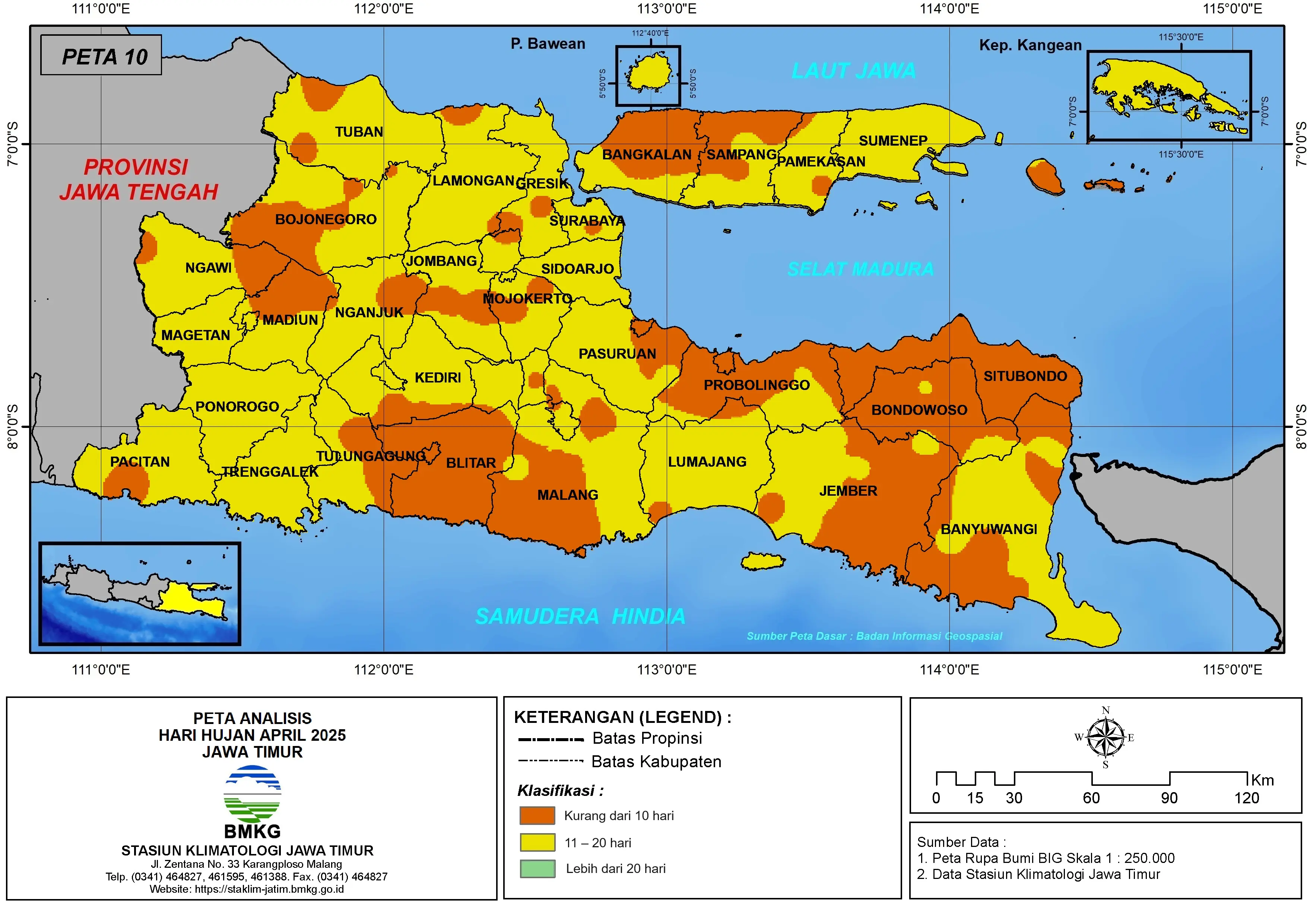( Analisis - Bulanan ) Hari Hujan Bulan April Tahun 2025 di Provinsi Jawa Timur