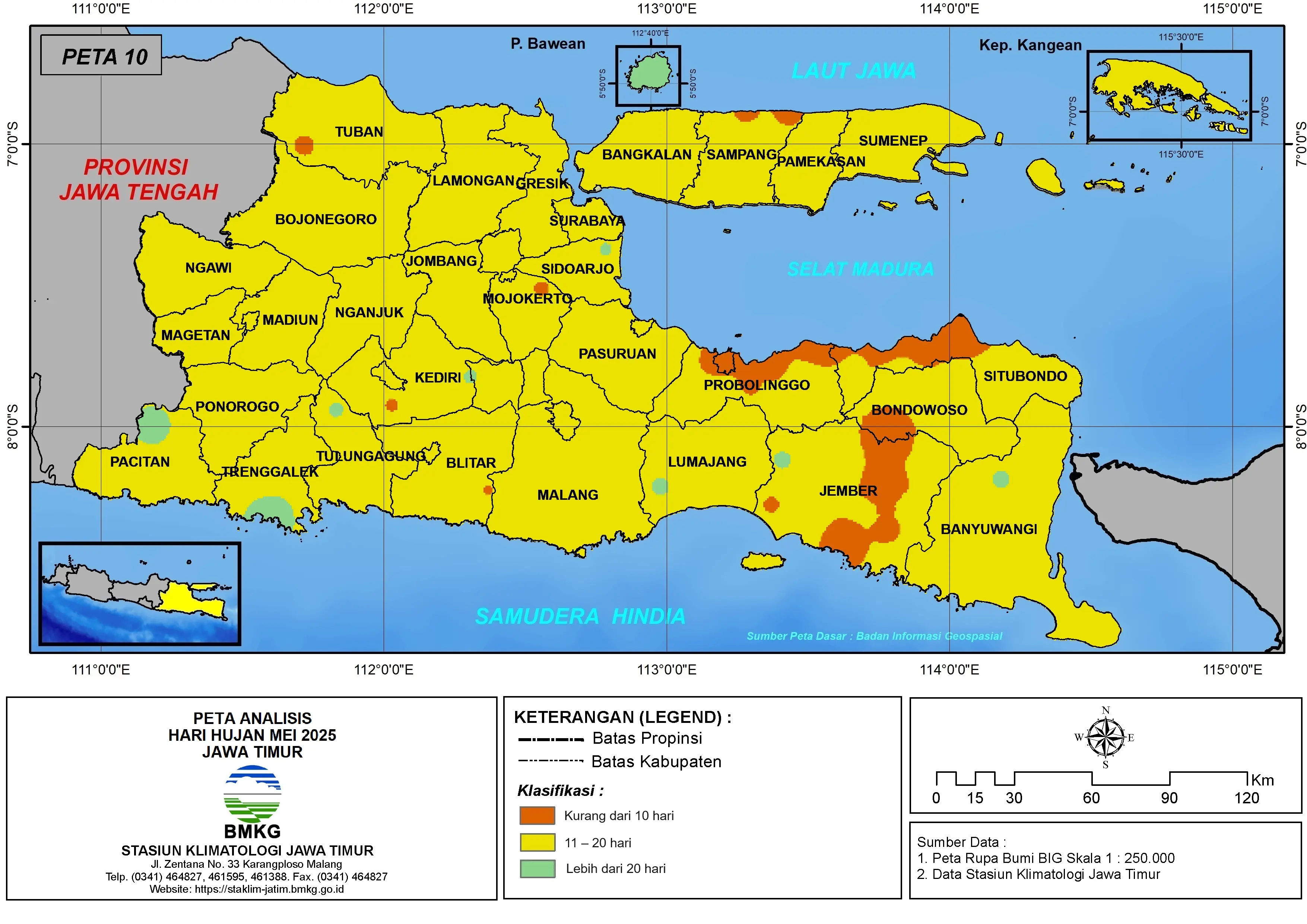 ( Analisis - Bulanan ) Hari Hujan Bulan Mei Tahun 2025 di Provinsi Jawa Timur