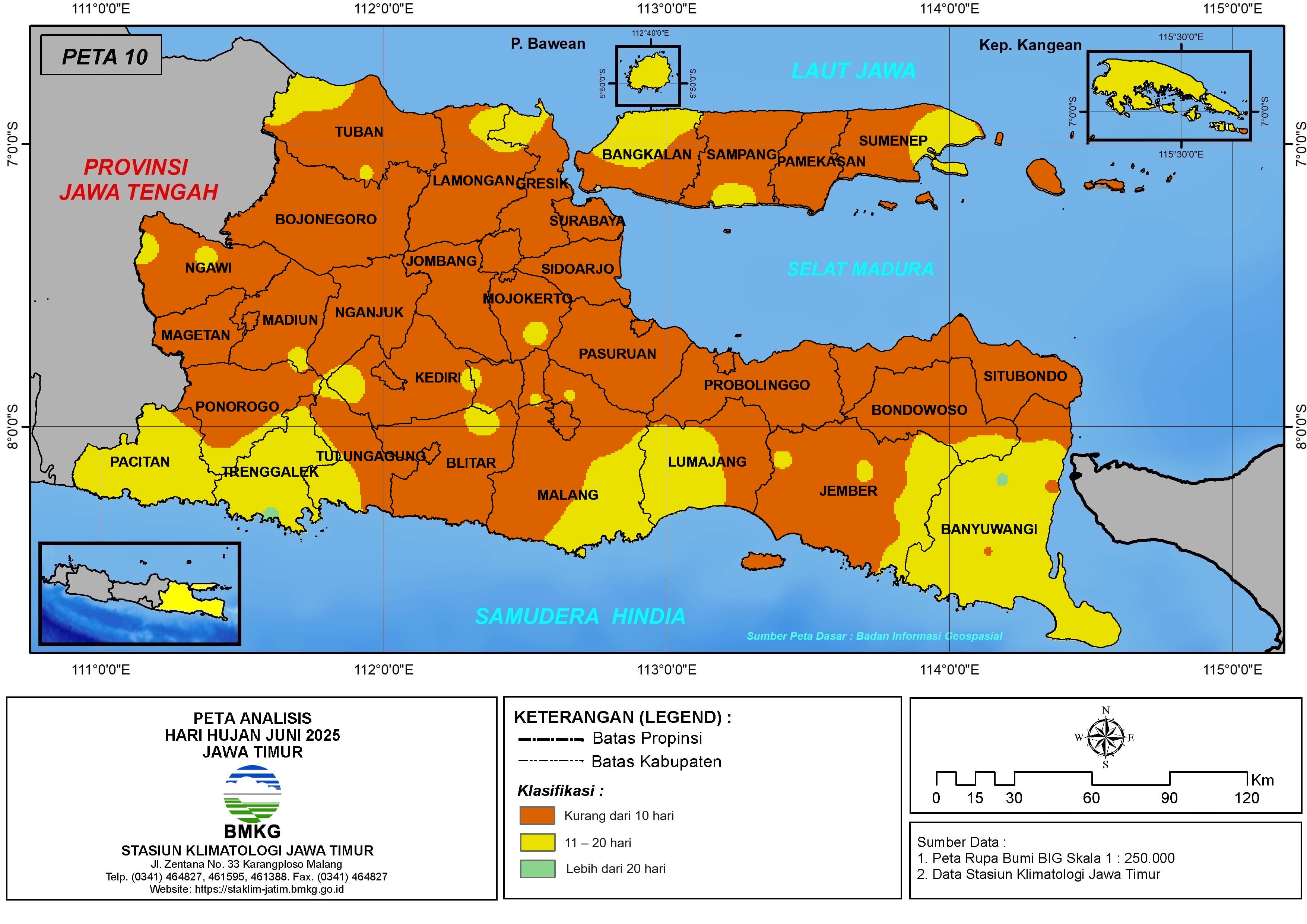 ( Analisis - Bulanan ) Hari Hujan Bulan Juni Tahun 2025 di Provinsi Jawa Timur