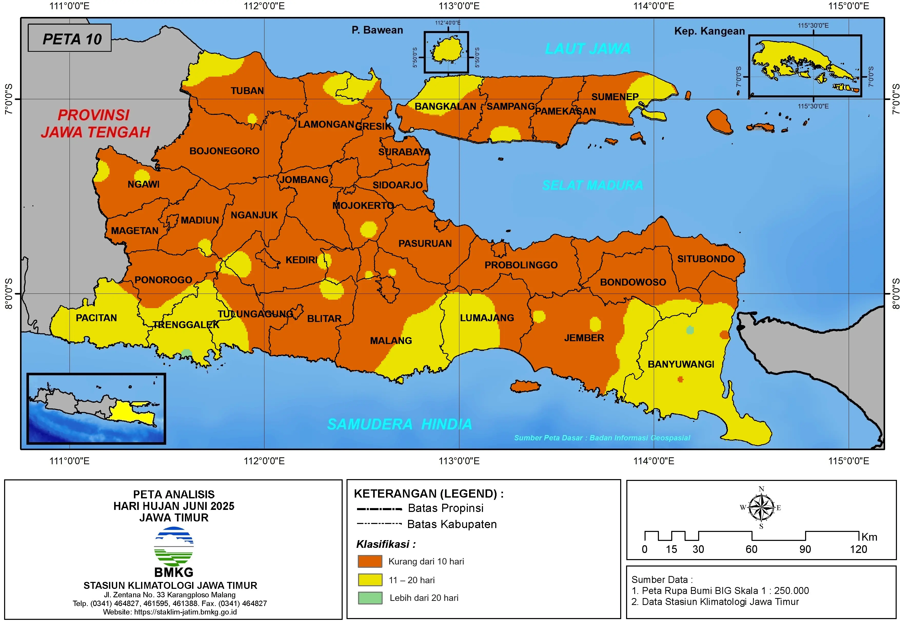 ( Analisis - Bulanan ) Hari Hujan Bulan Juni Tahun 2025 di Provinsi Jawa Timur