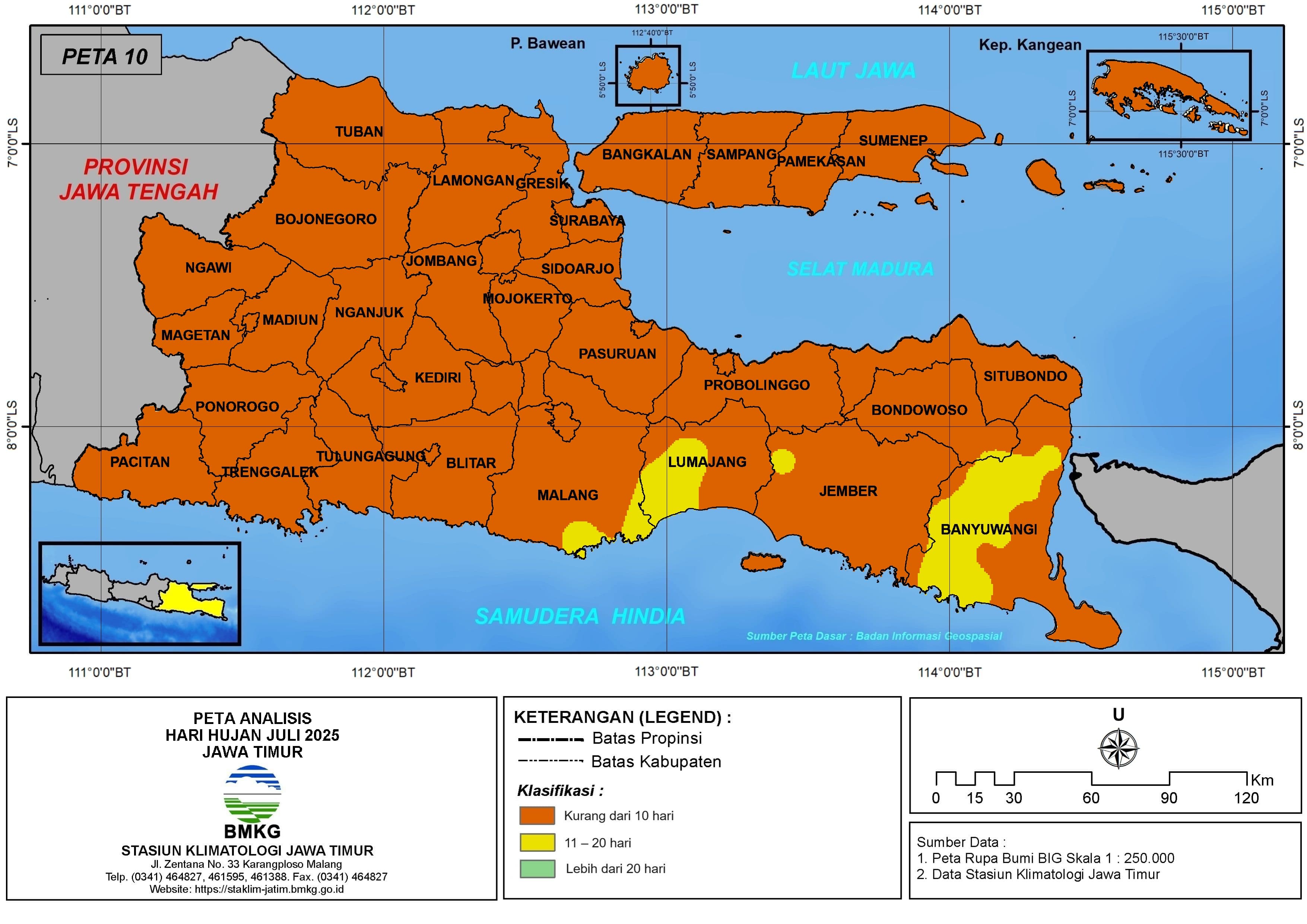 ( Analisis - Bulanan ) Hari Hujan Bulan Juli Tahun 2025 di Provinsi Jawa Timur