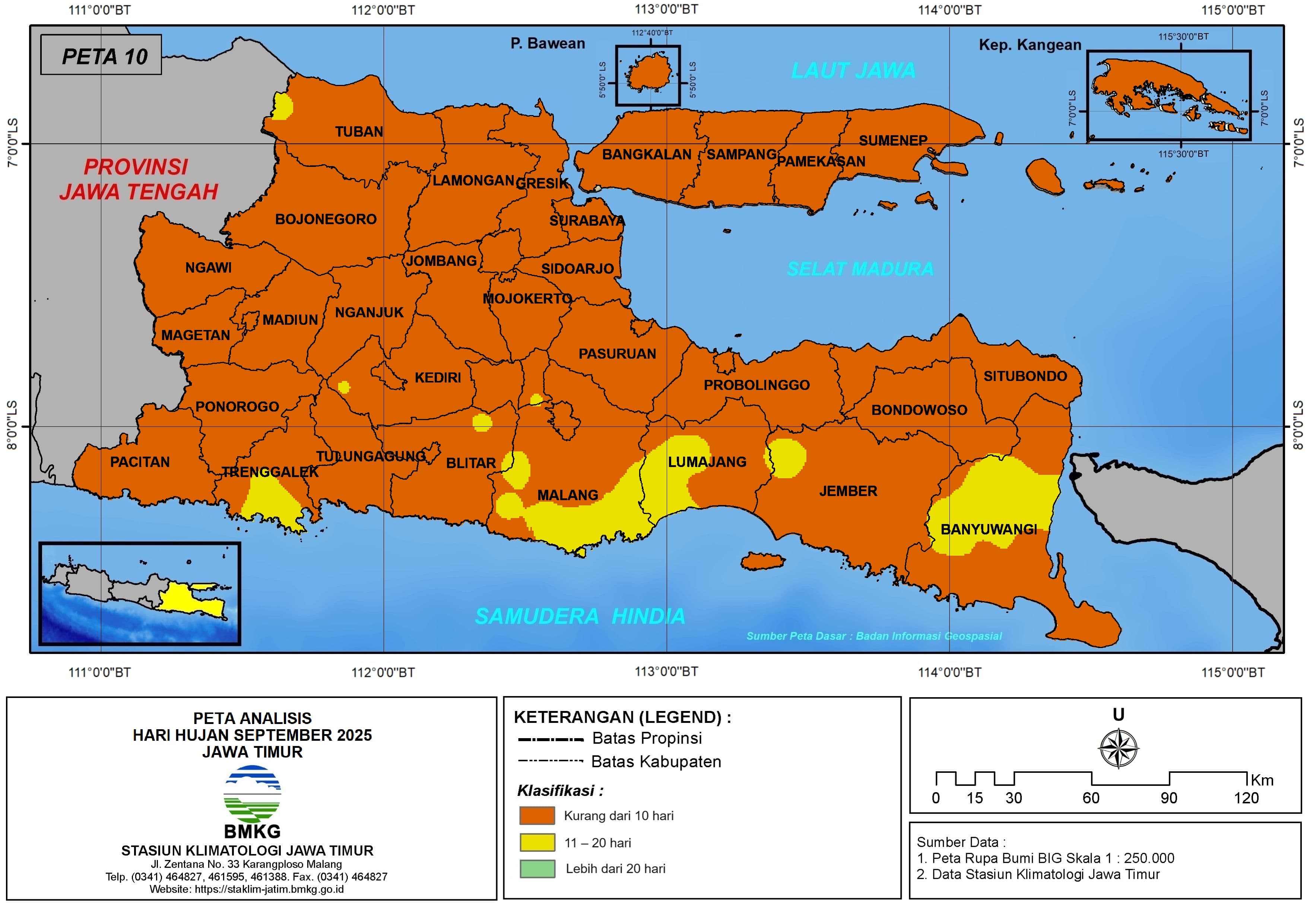 ( Analisis - Bulanan ) Hari Hujan Bulan September Tahun 2025 di Provinsi Jawa Timur