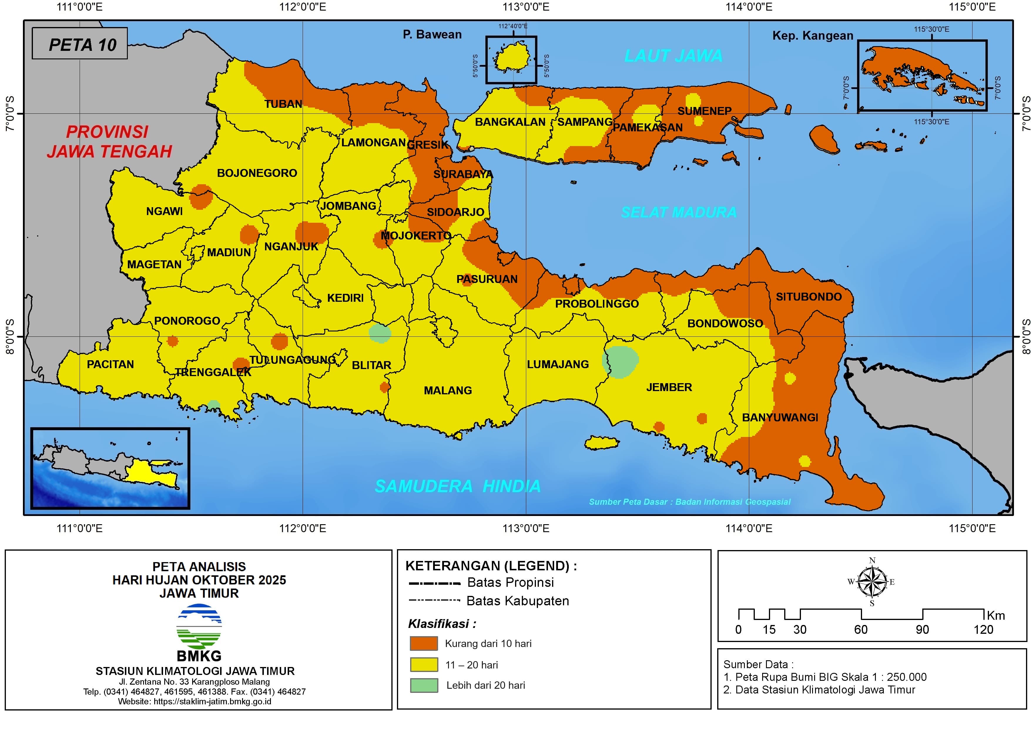 ( Analisis - Bulanan ) Hari Hujan Bulan Oktober Tahun 2025 di Provinsi Jawa Timur