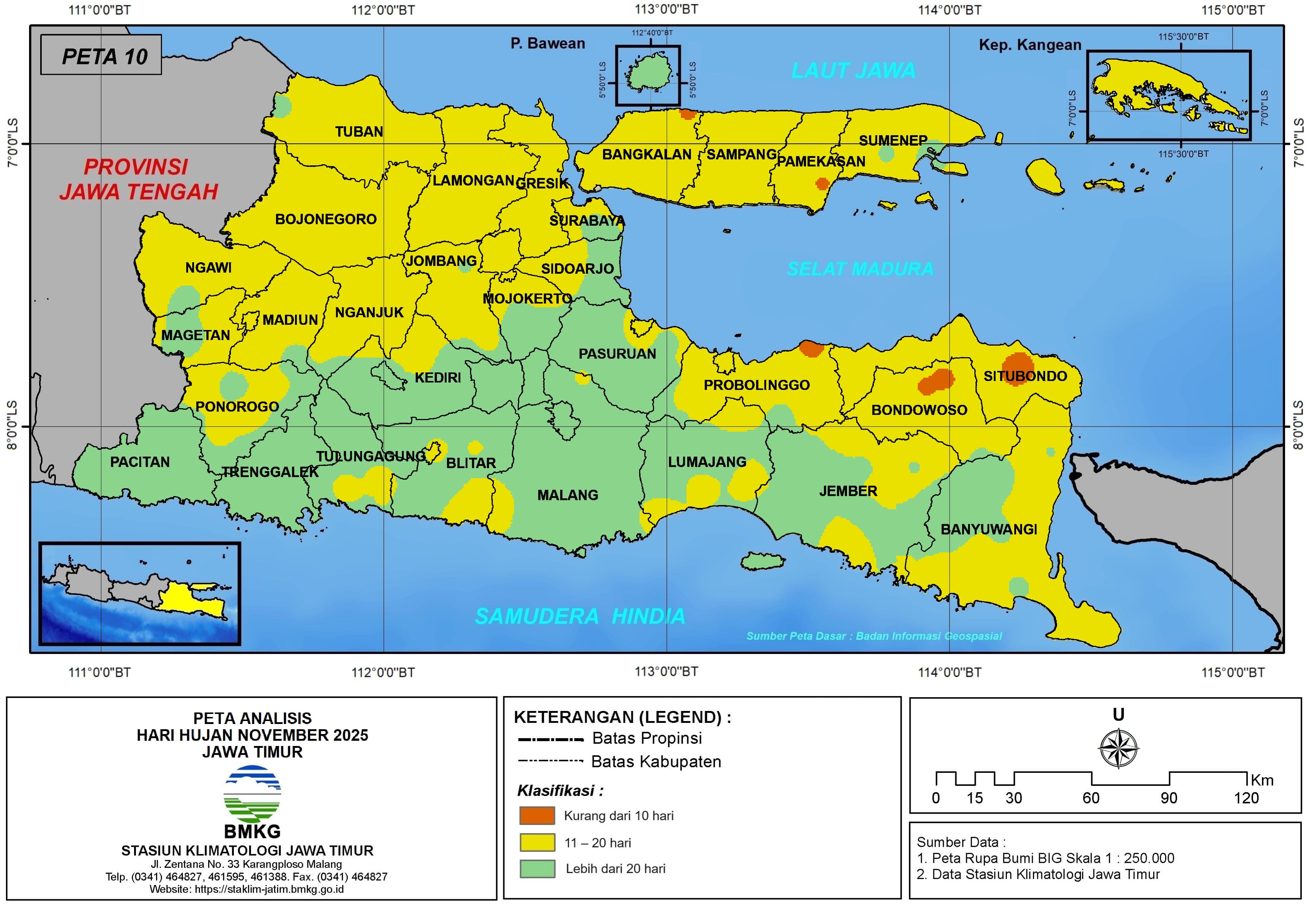 ( Analisis - Bulanan ) Hari Hujan Bulan November Tahun 2025 di Provinsi Jawa Timur