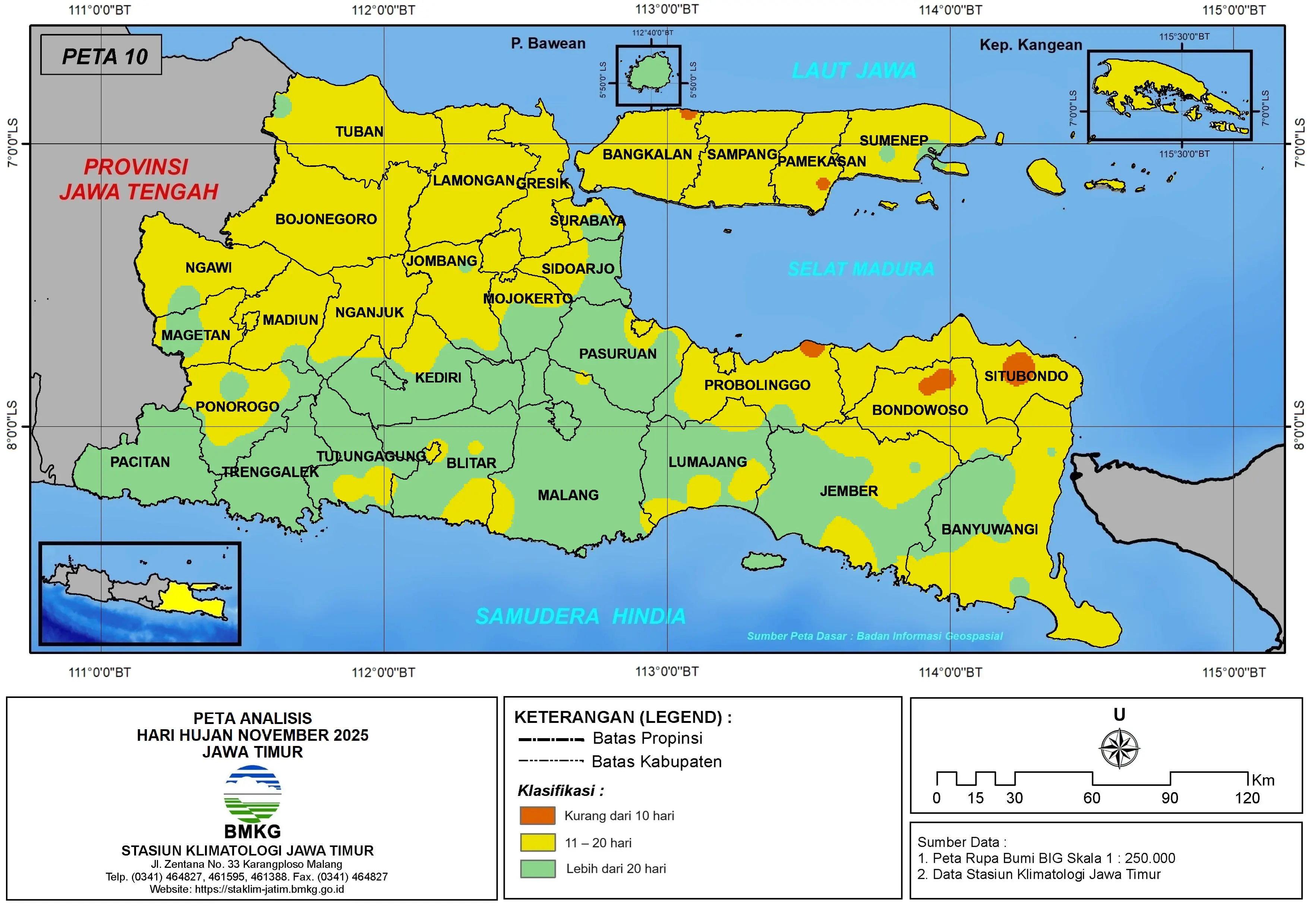 ( Analisis - Bulanan ) Hari Hujan Bulan November Tahun 2025 di Provinsi Jawa Timur
