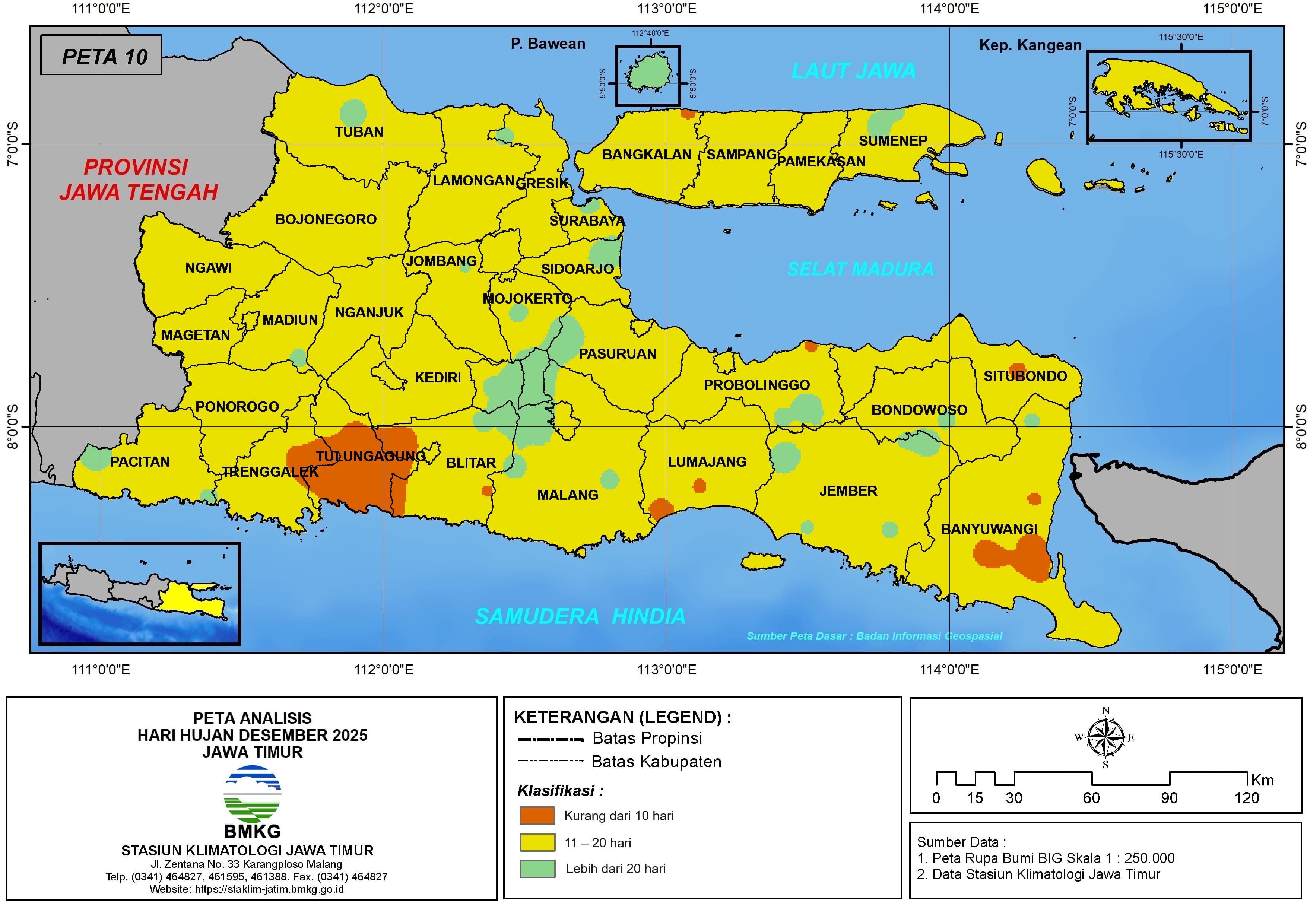 ( Analisis - Bulanan ) Hari Hujan Bulan Desember Tahun 2025 di Provinsi Jawa Timur