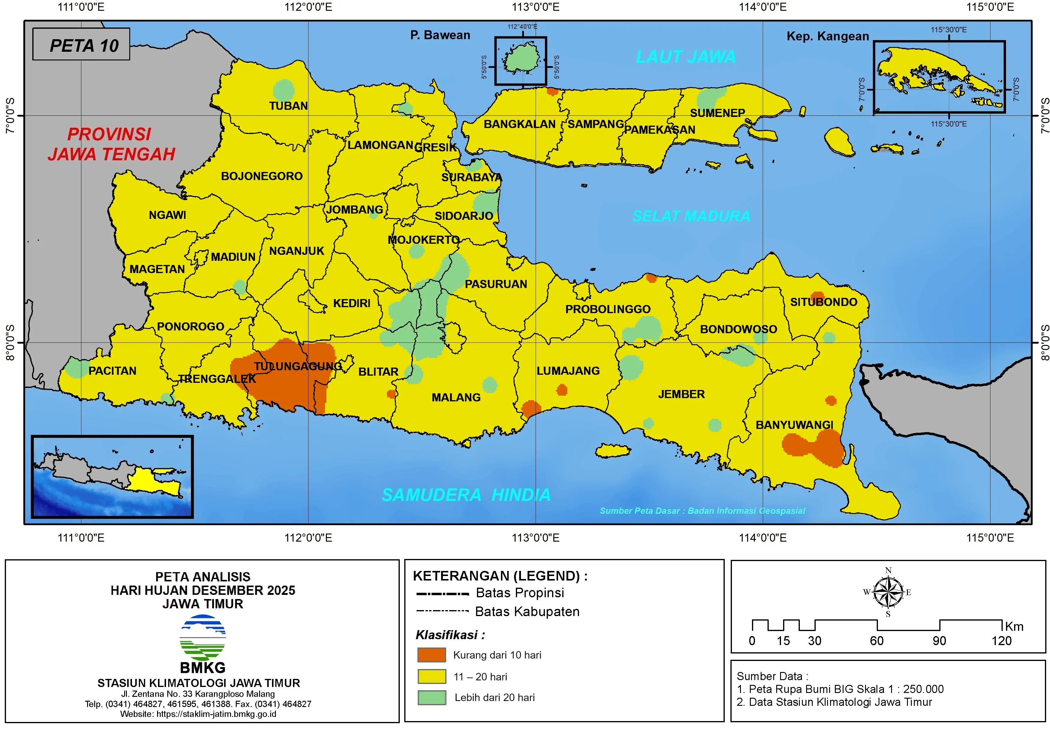 ( Analisis - Bulanan ) Hari Hujan Bulan Desember Tahun 2025 di Provinsi Jawa Timur