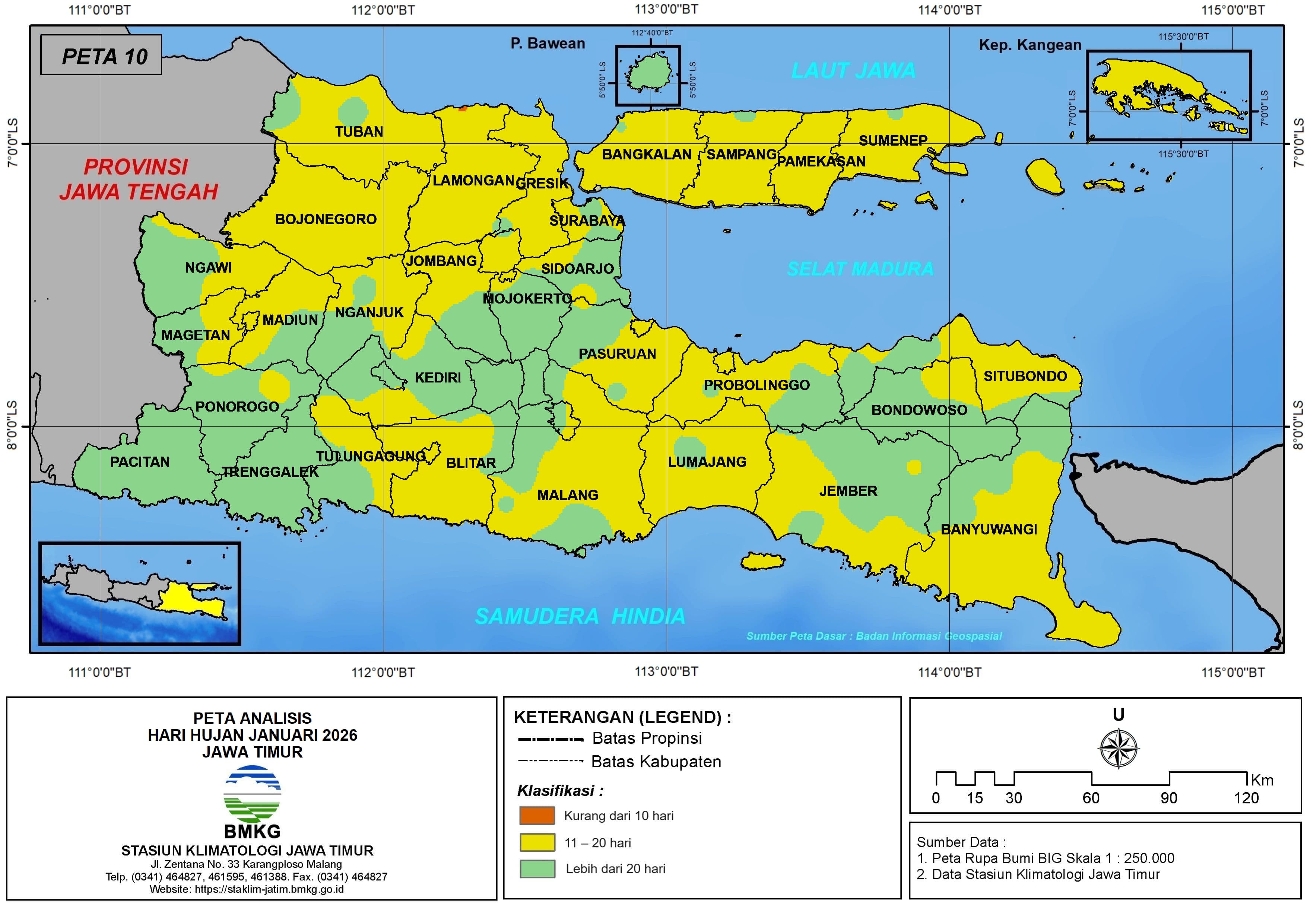 ( Analisis - Bulanan ) Hari Hujan Bulan Januari Tahun 2026 di Provinsi Jawa Timur