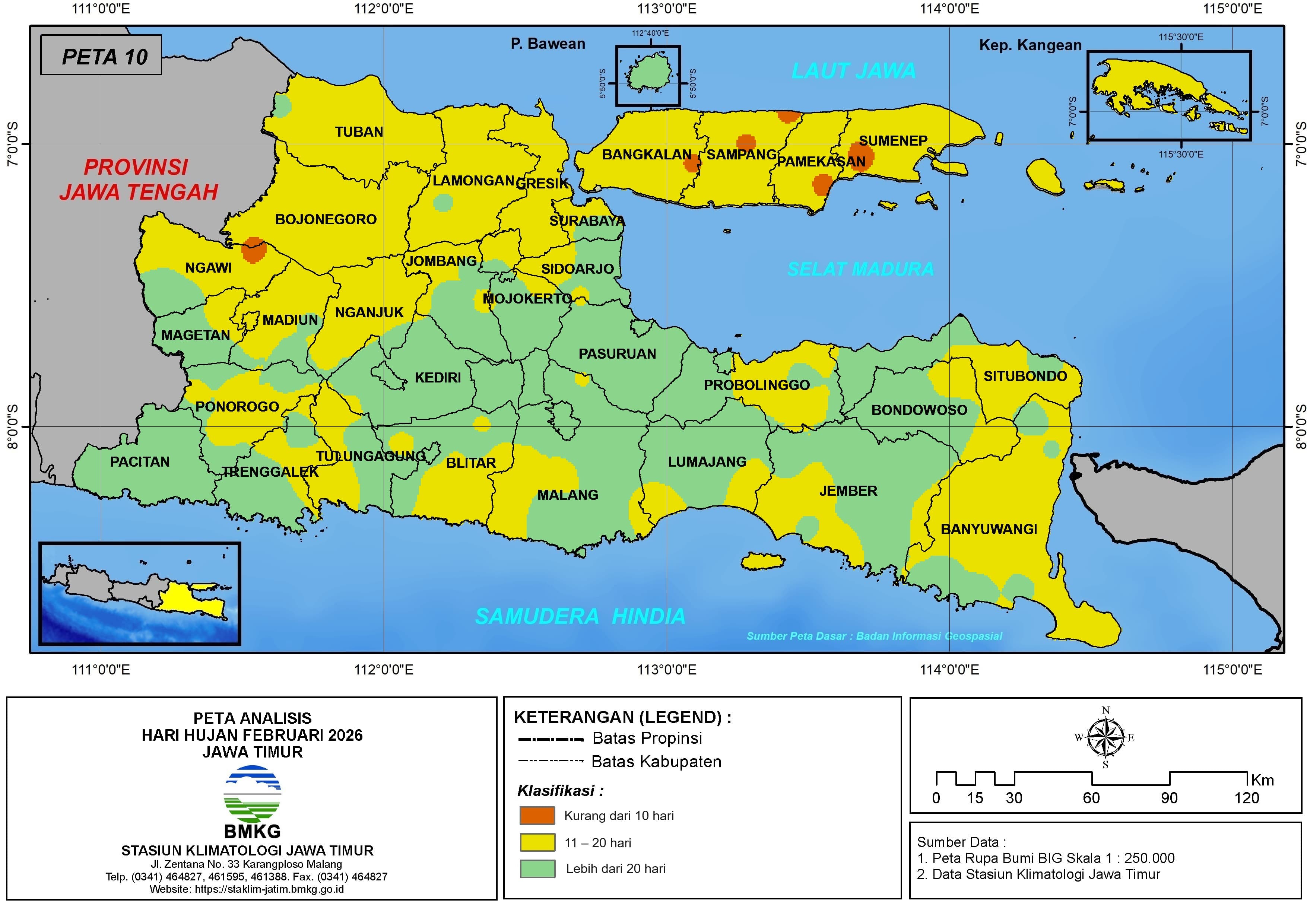 ( Analisis - Bulanan ) Hari Hujan Bulan Februari Tahun 2026 di Provinsi Jawa Timur