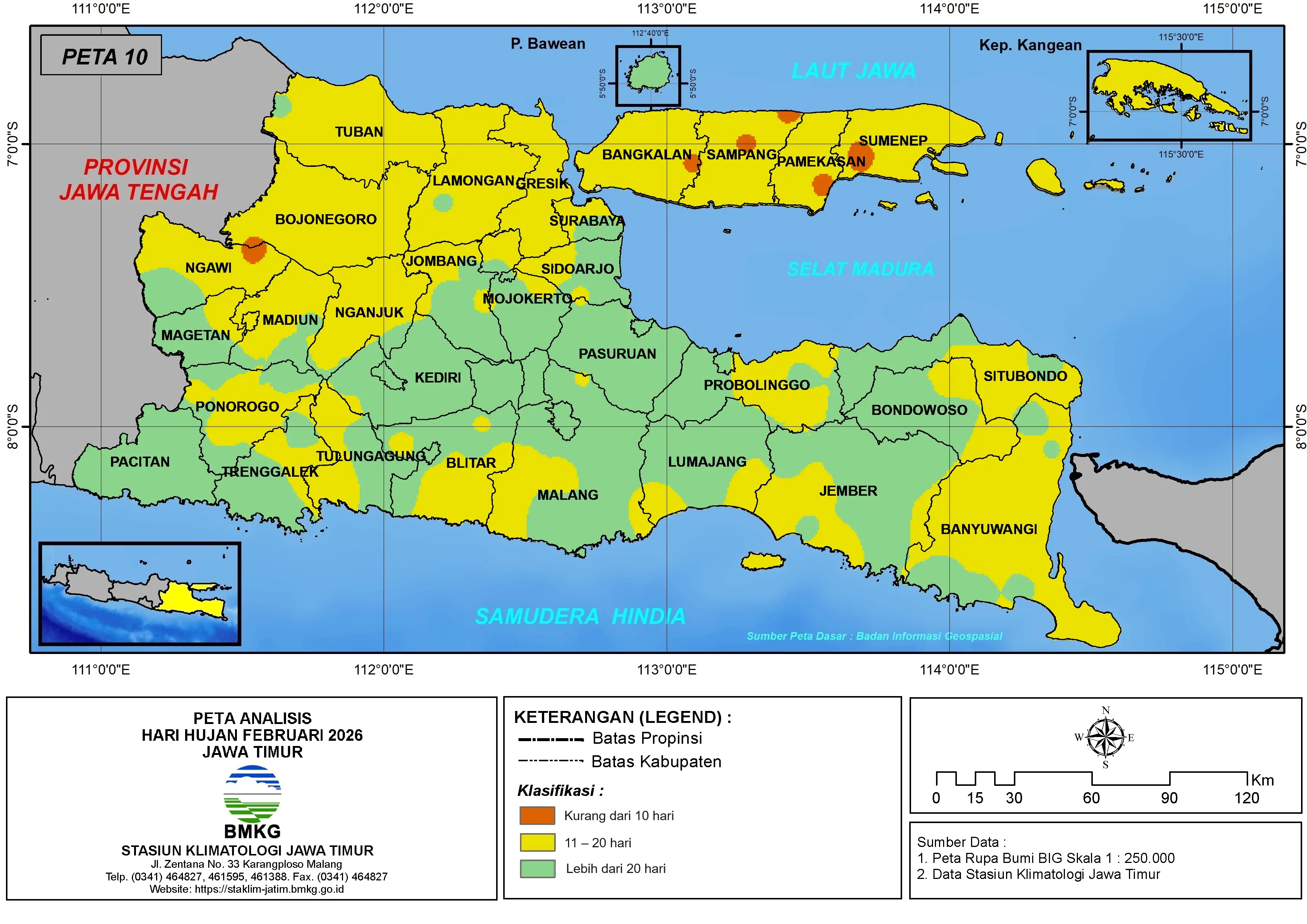( Analisis - Bulanan ) Hari Hujan Bulan Februari Tahun 2026 di Provinsi Jawa Timur