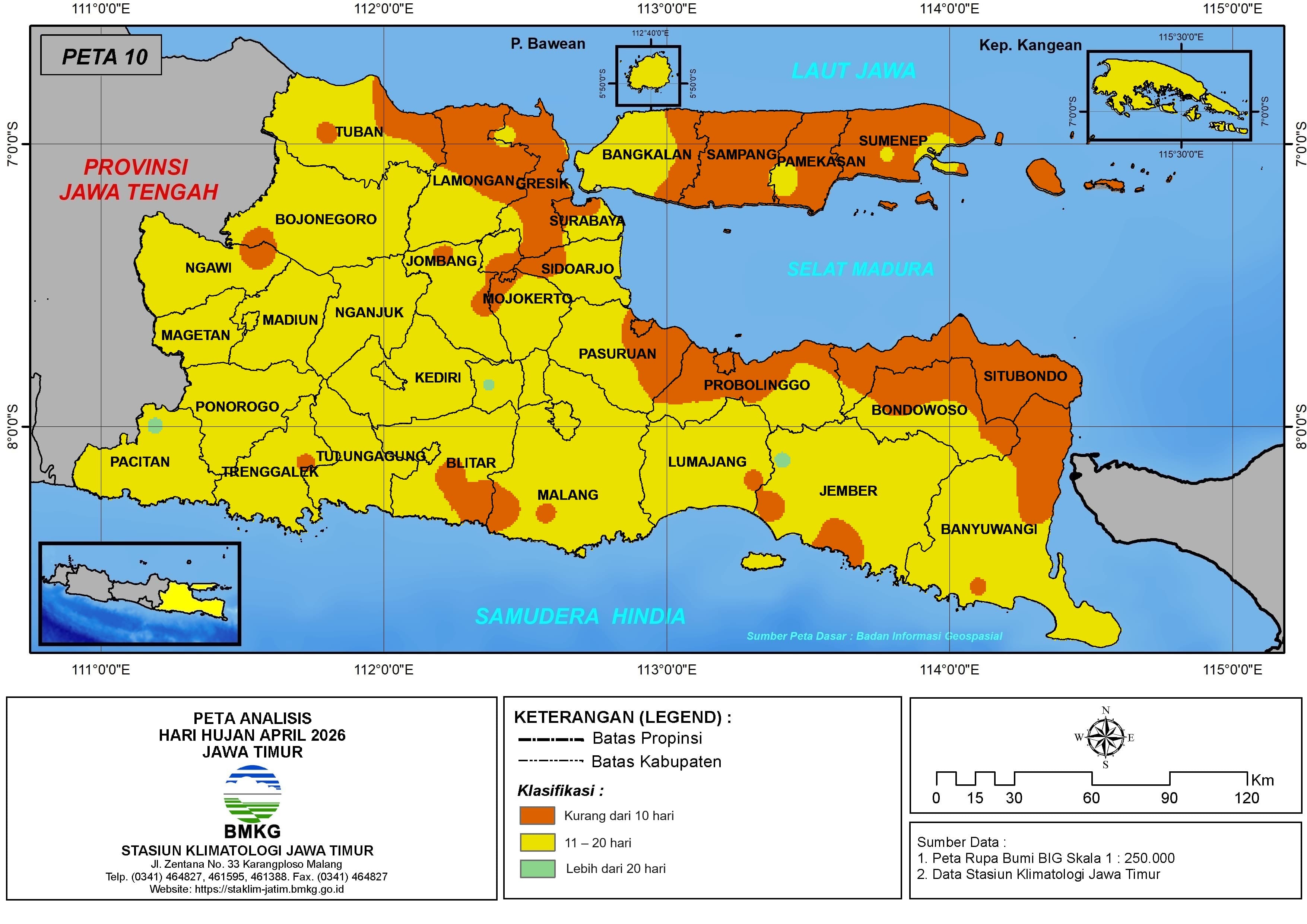 ( Analisis - Bulanan ) Hari Hujan Bulan April Tahun 2026 di Provinsi Jawa Timur