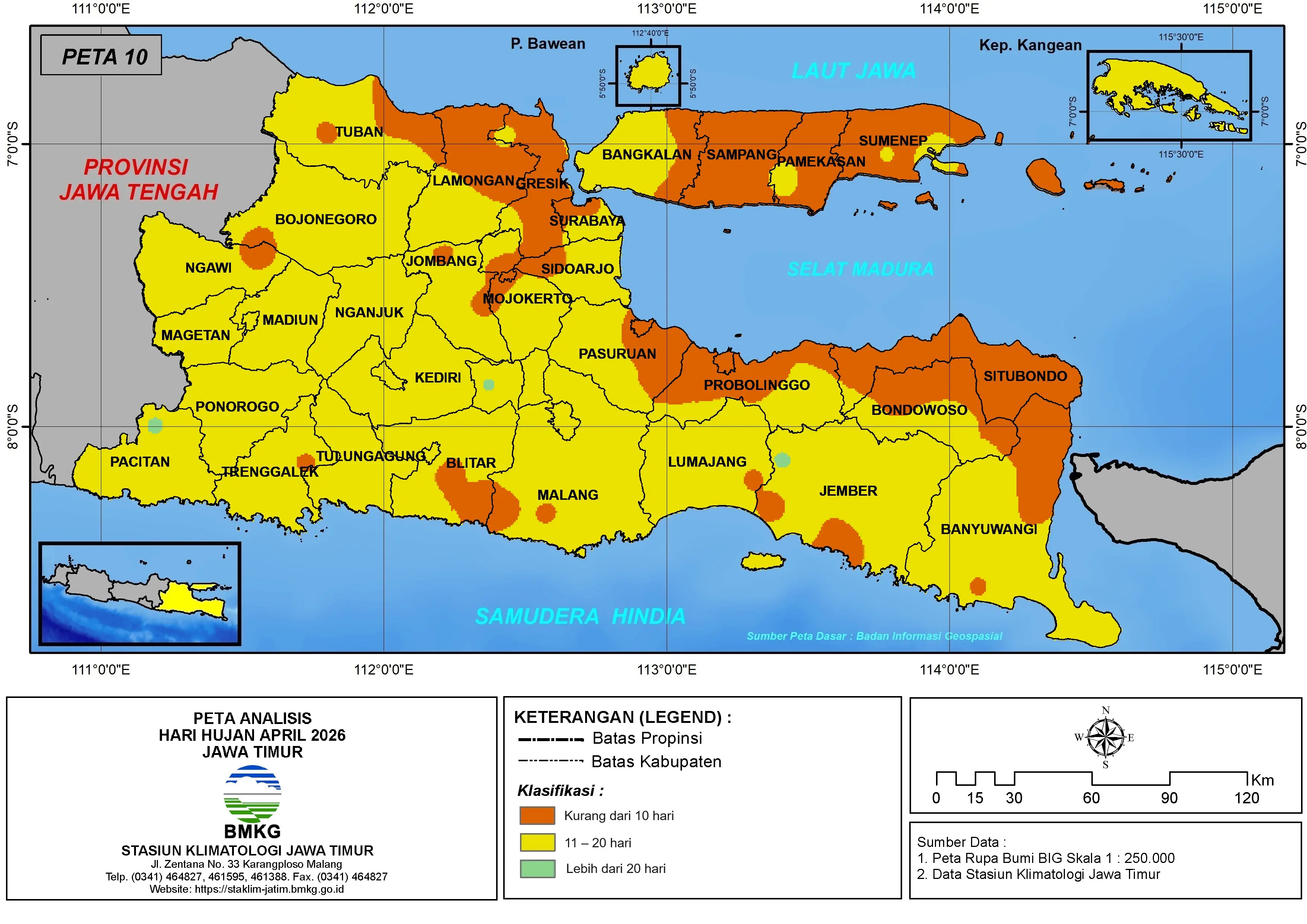 ( Analisis - Bulanan ) Hari Hujan Bulan April Tahun 2026 di Provinsi Jawa Timur