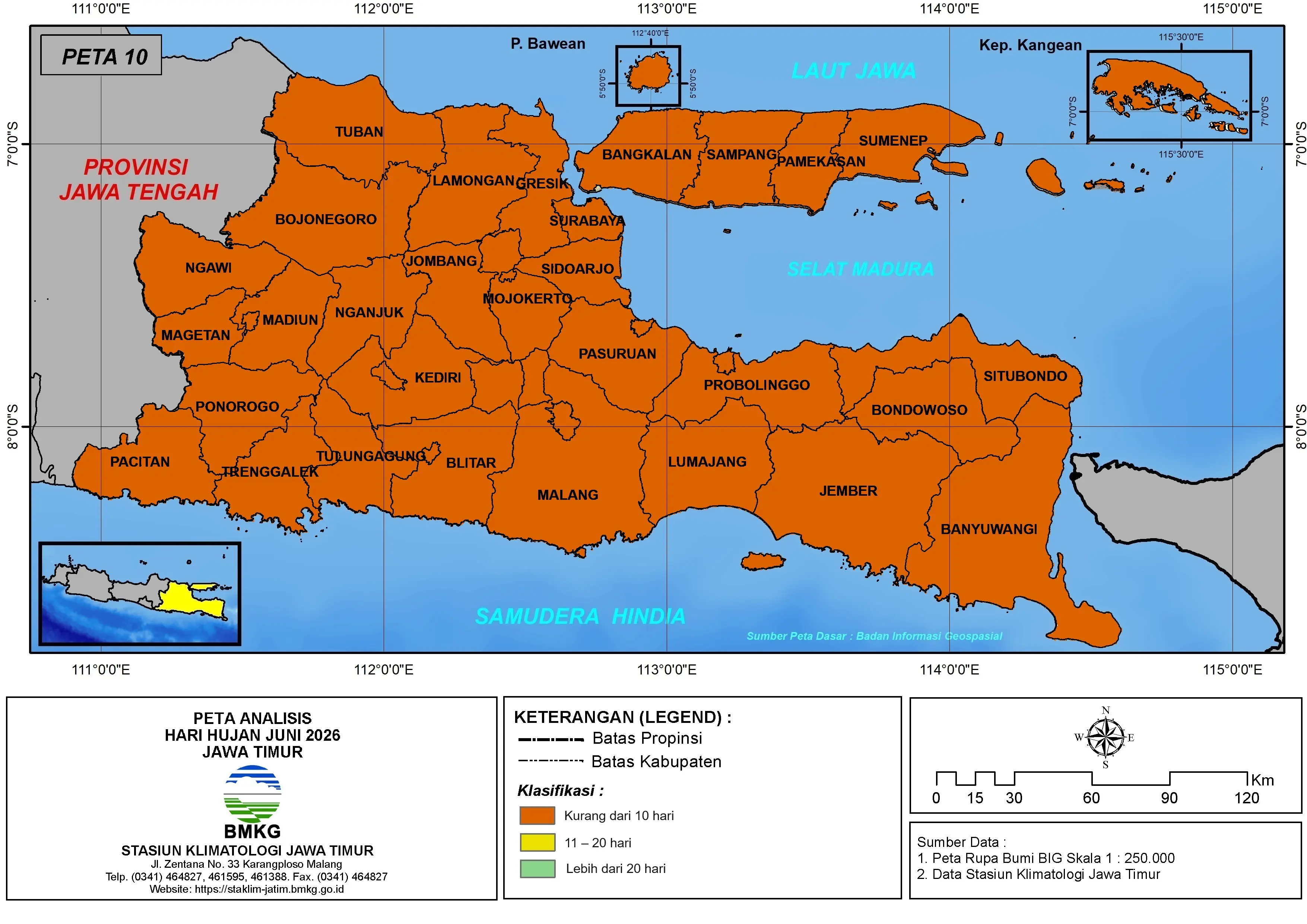 ( Analisis - Bulanan ) Hari Hujan Bulan Juni Tahun 2026 di Provinsi Jawa Timur