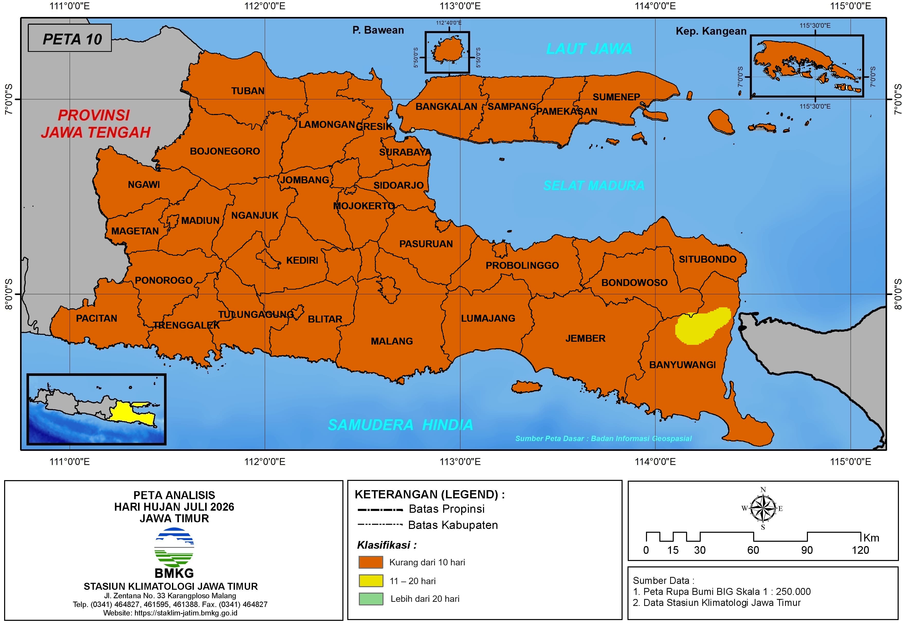 ( Analisis - Bulanan ) Hari Hujan Bulan Juli Tahun 2026 di Provinsi Jawa Timur