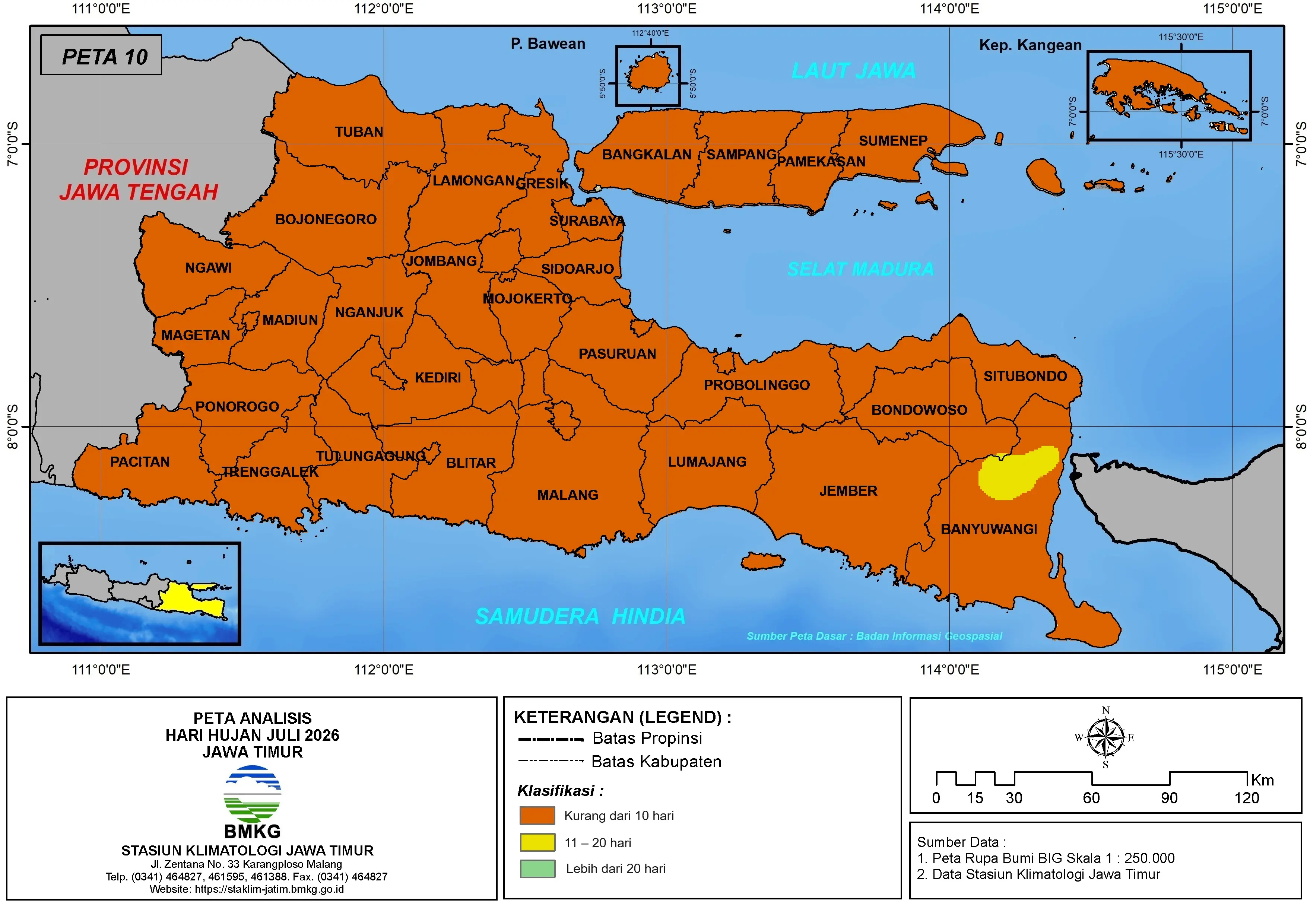( Analisis - Bulanan ) Hari Hujan Bulan Juli Tahun 2026 di Provinsi Jawa Timur