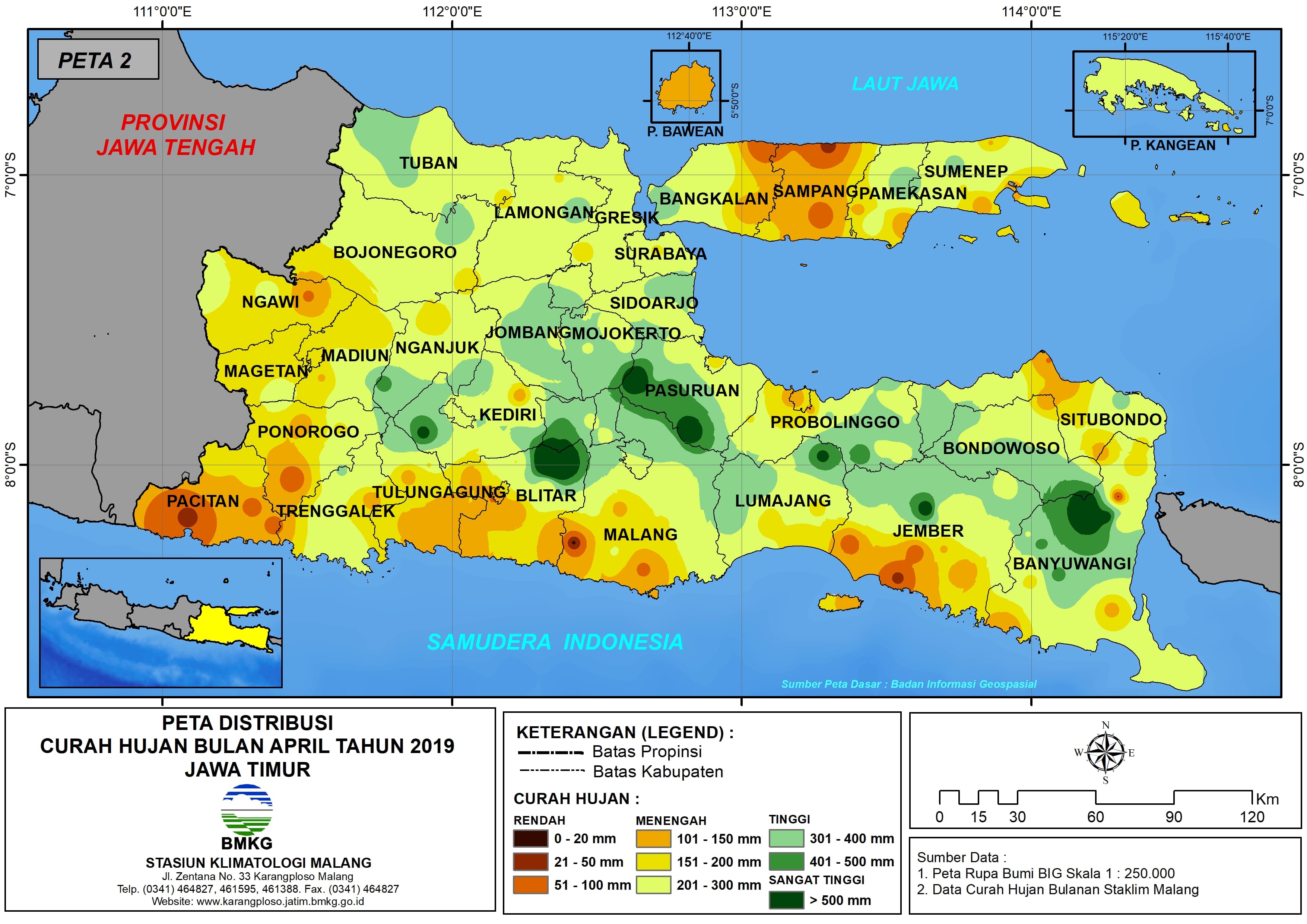 Analisis - Bulanan Distribusi Curah Hujan Bulan April Tahun 2019 di Provinsi Jawa Timur