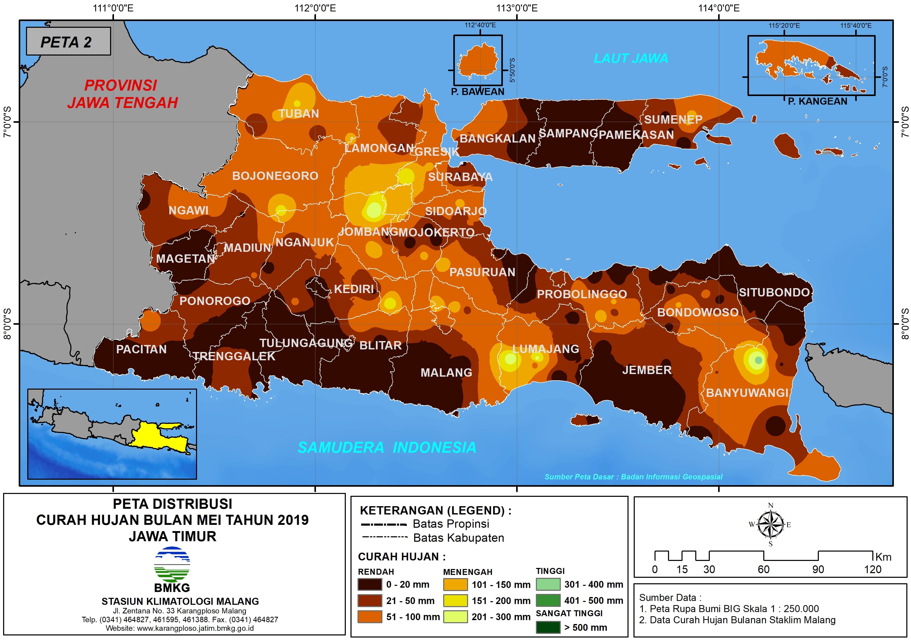 Analisis - Bulanan Distribusi Curah Hujan Bulan Mei Tahun 2019 di Provinsi Jawa Timur