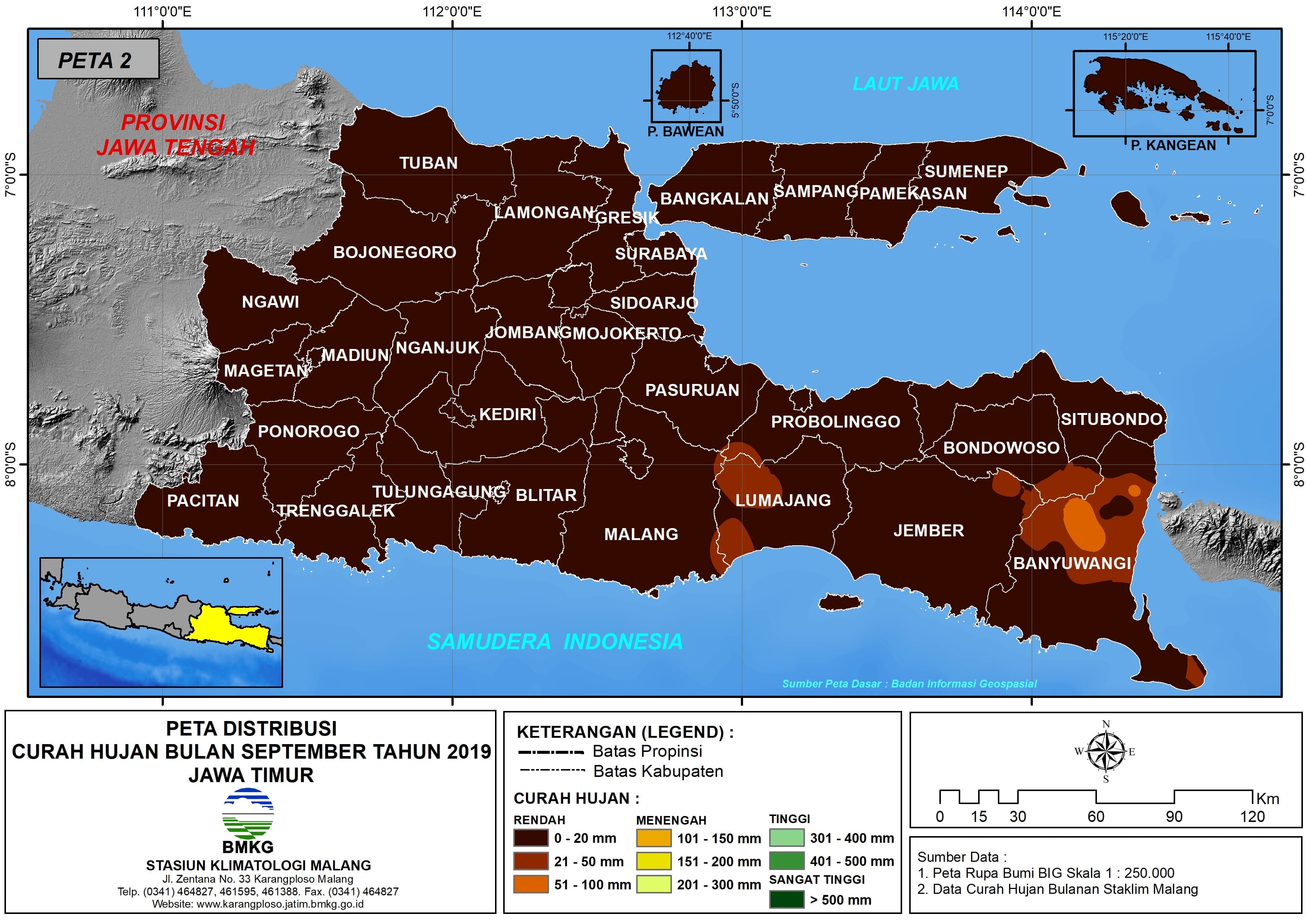 |Analisis - Bulanan| Distribusi Curah Hujan Bulan September Tahun 2019 di Provinsi Jawa Timur