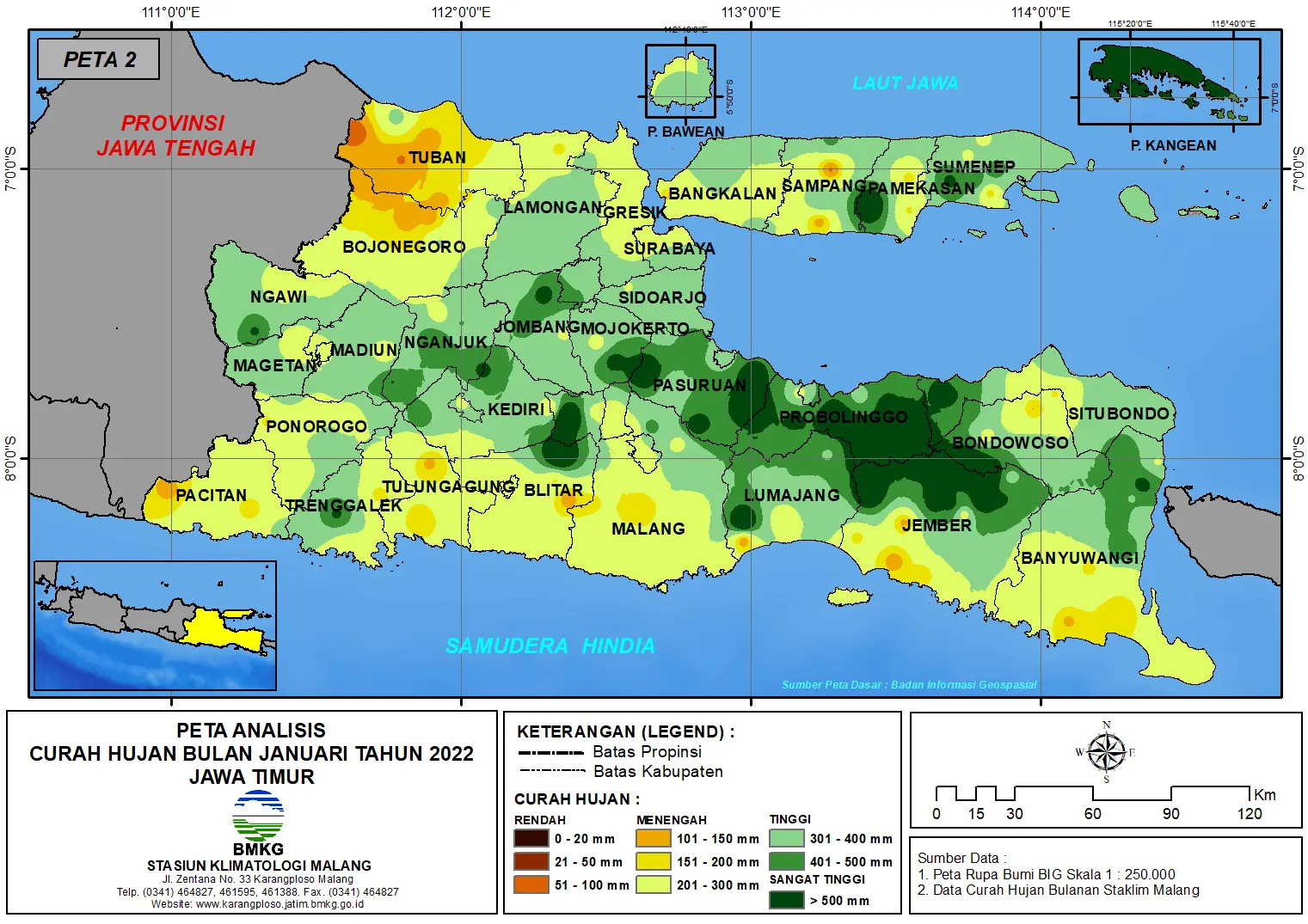 ( Analisis - Bulanan ) Distribusi Curah Hujan Bulan Januari Tahun 2022 di Provinsi Jawa Timur